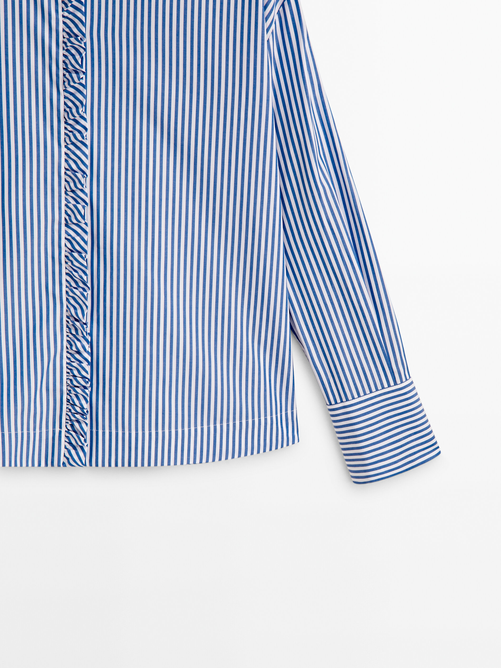 Camisa rayas popelín detalle volante -Studio - AZUL MARINO