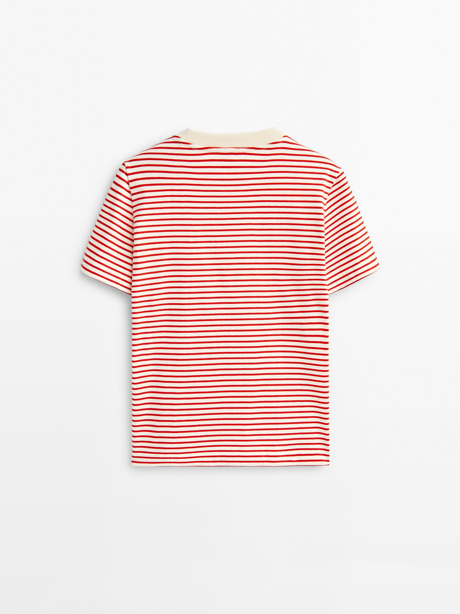 Camiseta rayas cuello contraste algodón - ROJO