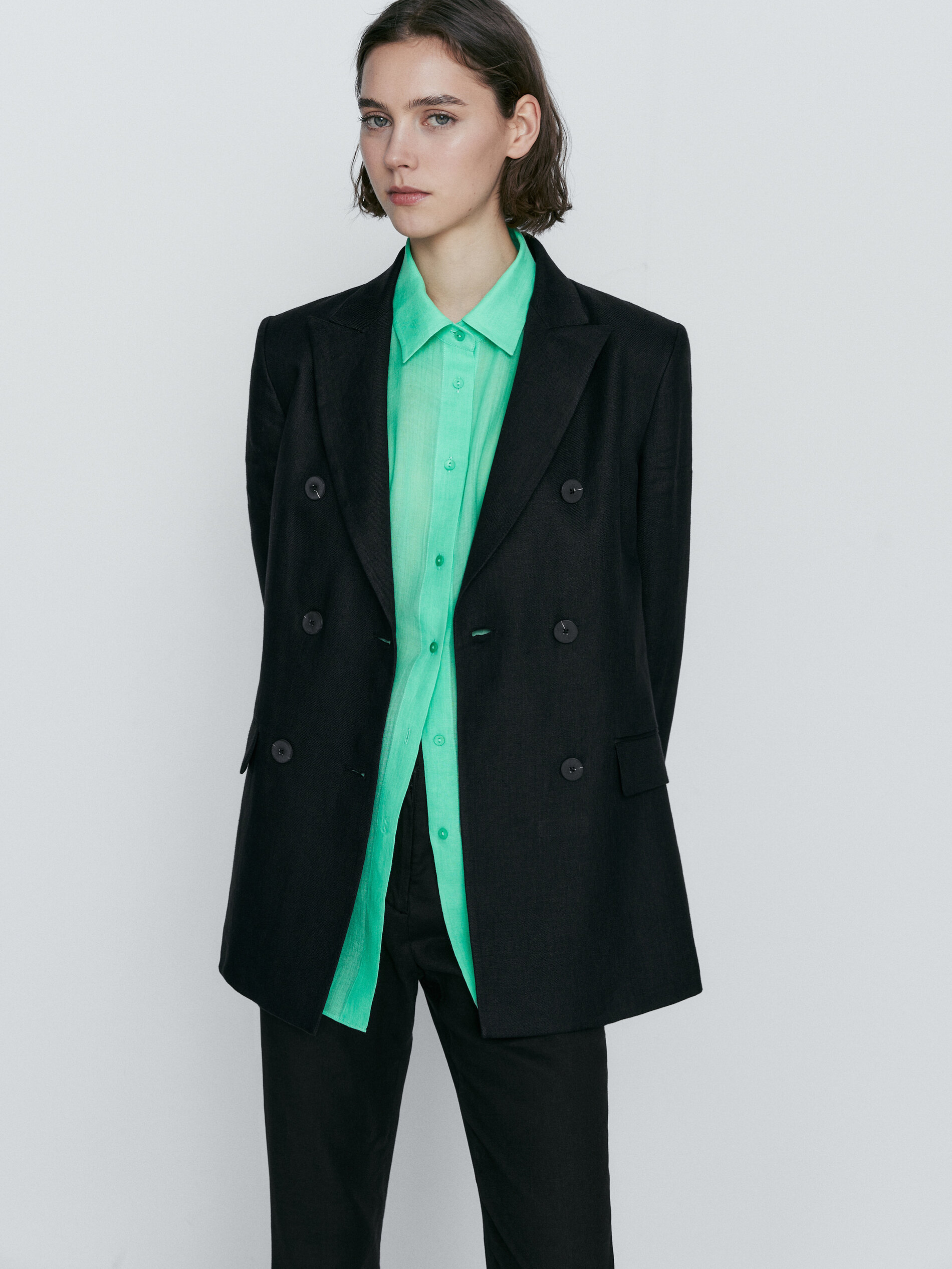 Americana traje mezcla lino stretch - NEGRO