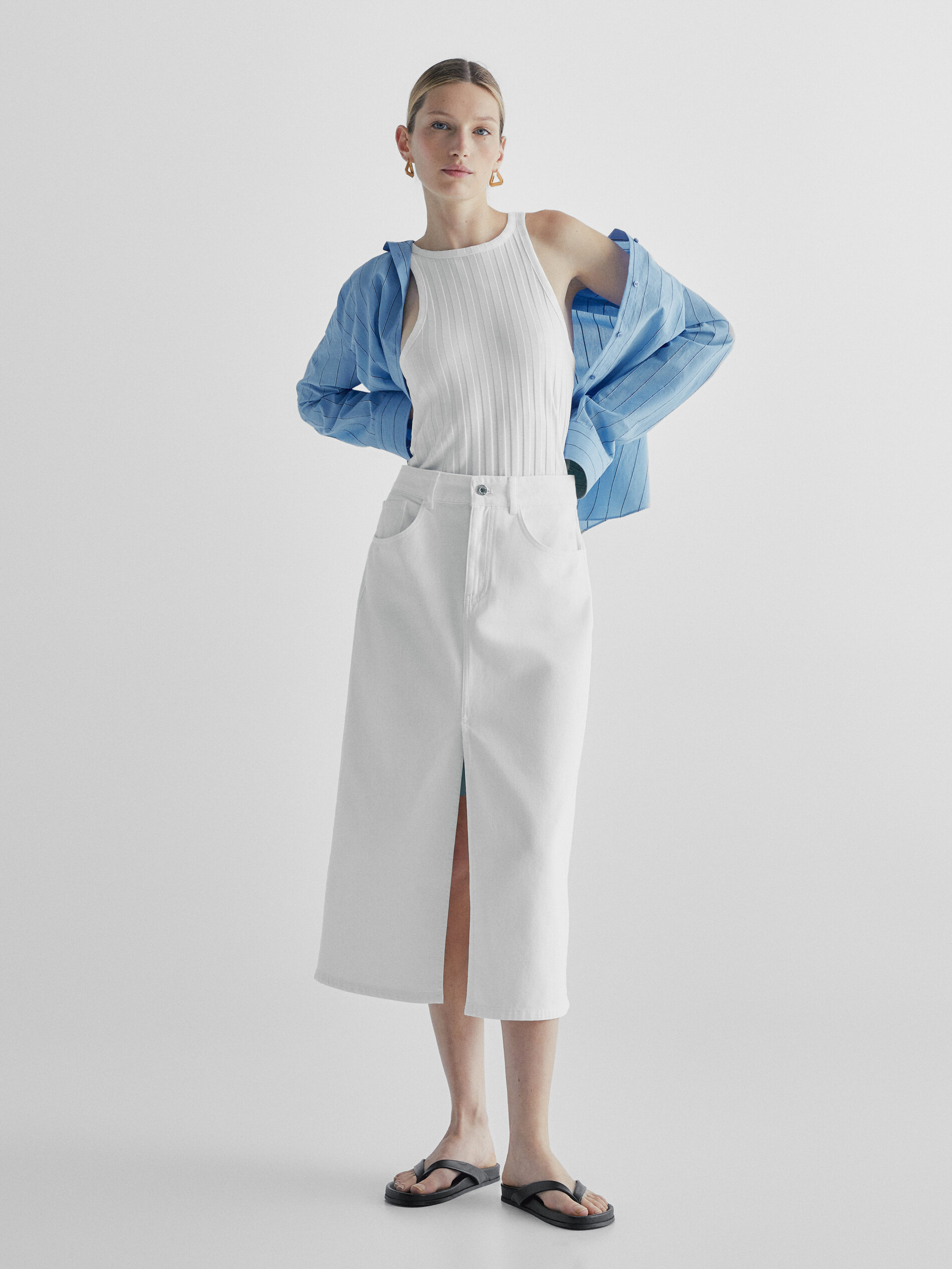 Falda denim tiro alto - CRUDO