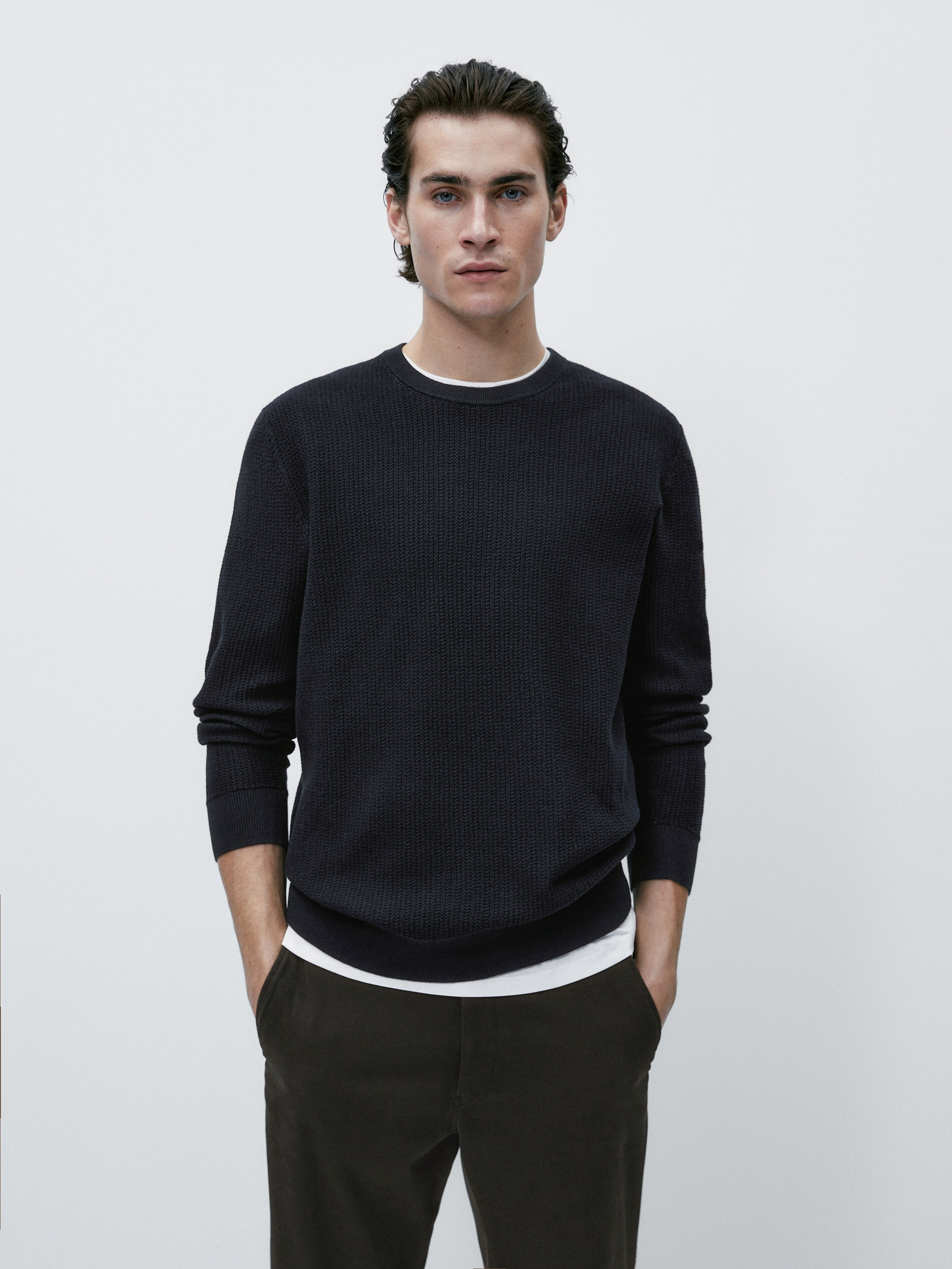 Jersey de punto estructura cuello redondo - AZUL MARINO