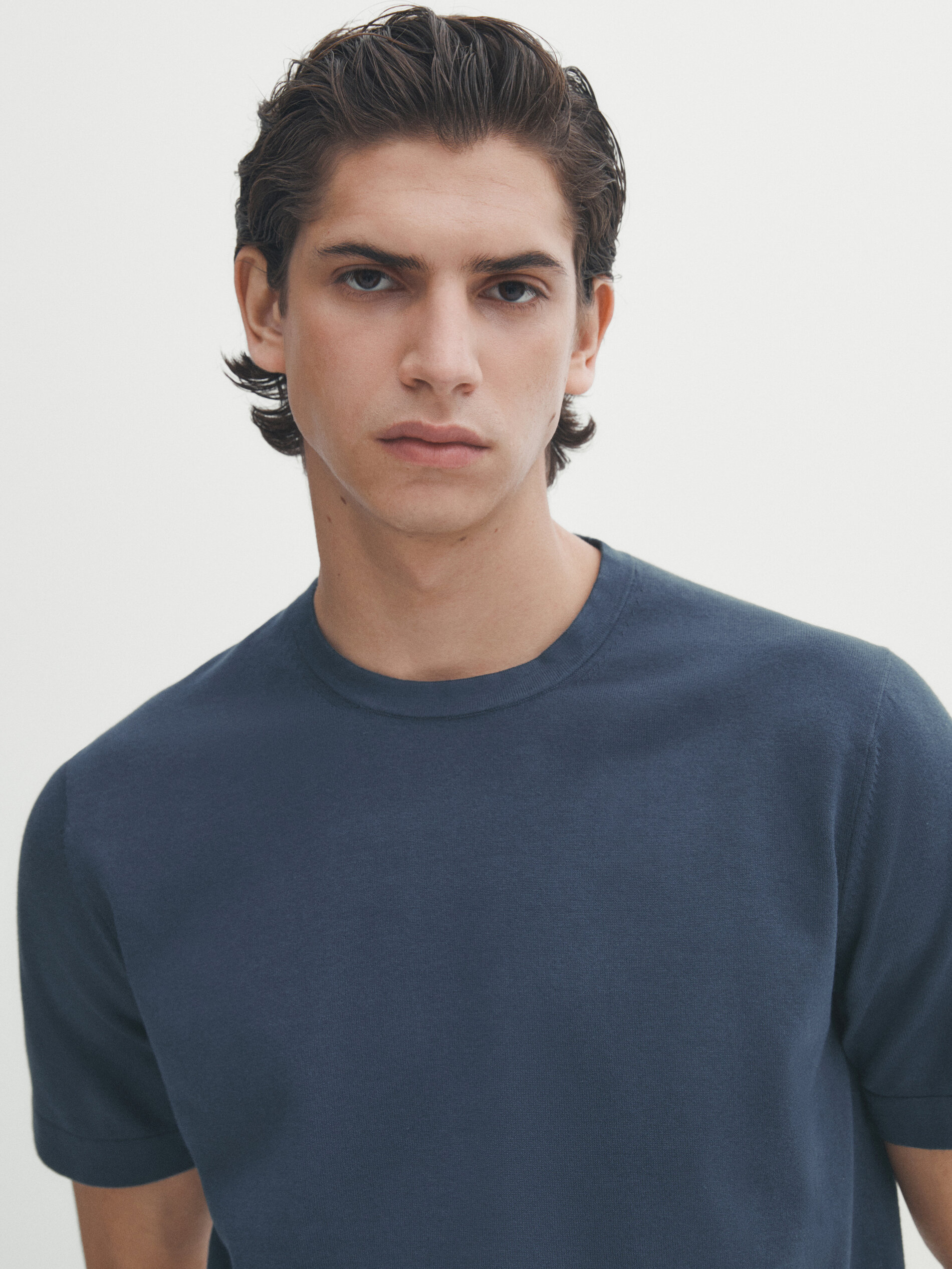 Jersey punto algodón manga corta - Azul Oscuro