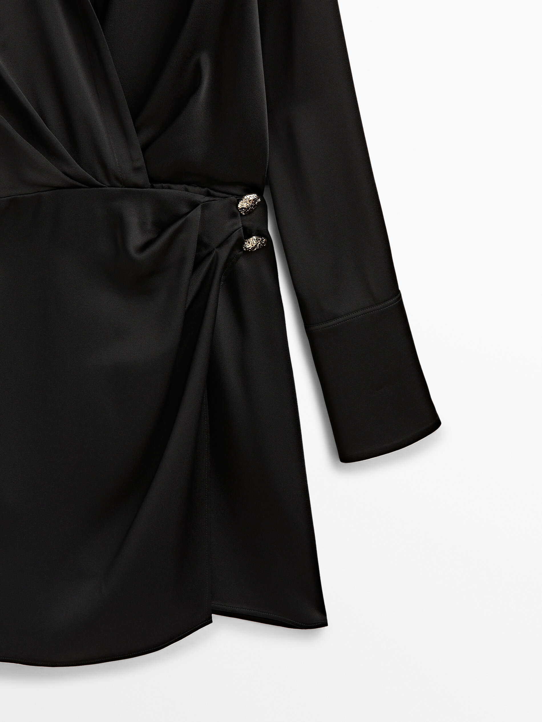 Vestido corto cruzado satinado - NEGRO