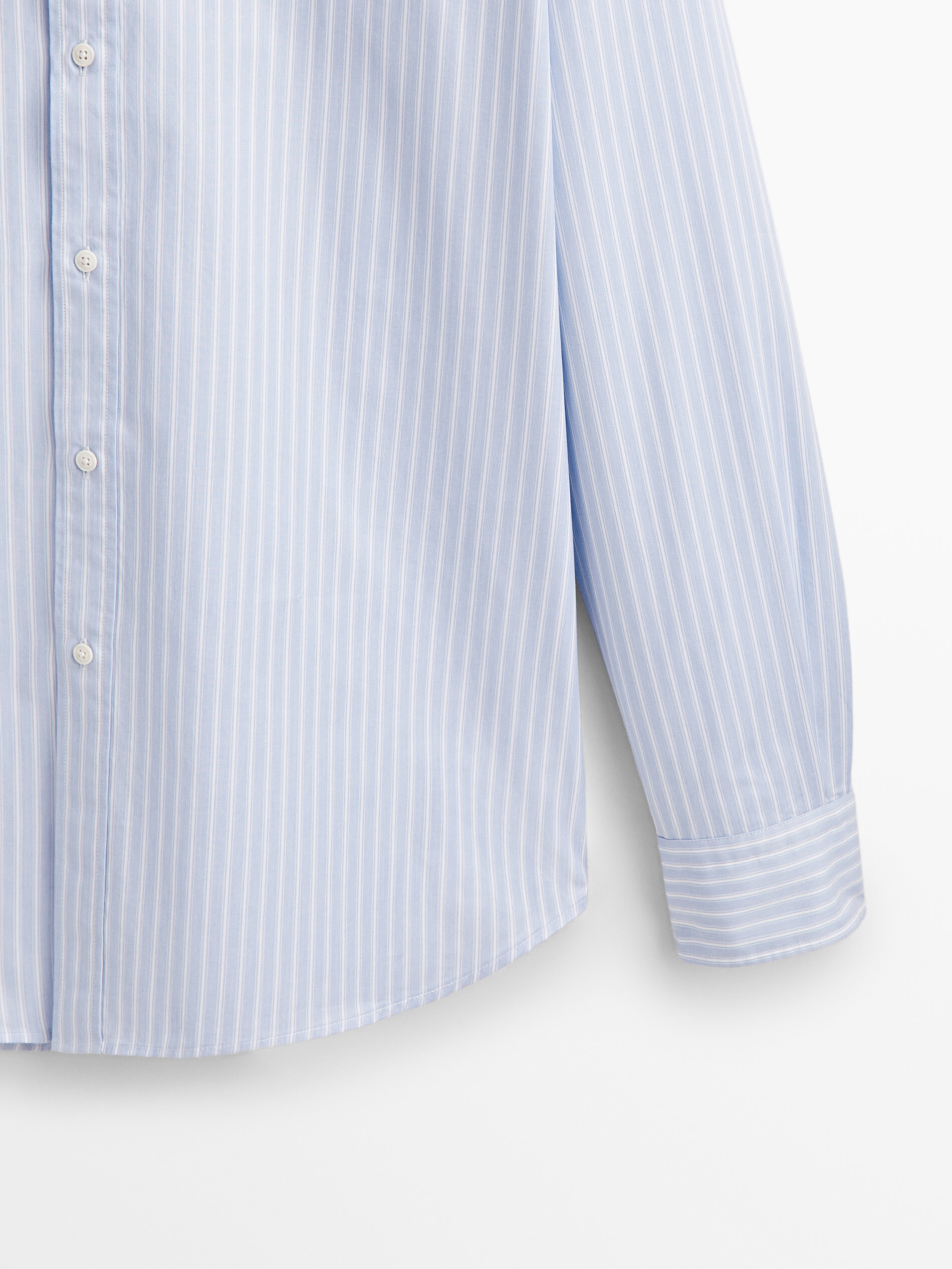 Camisa rayas algodón slim fit - CELESTE