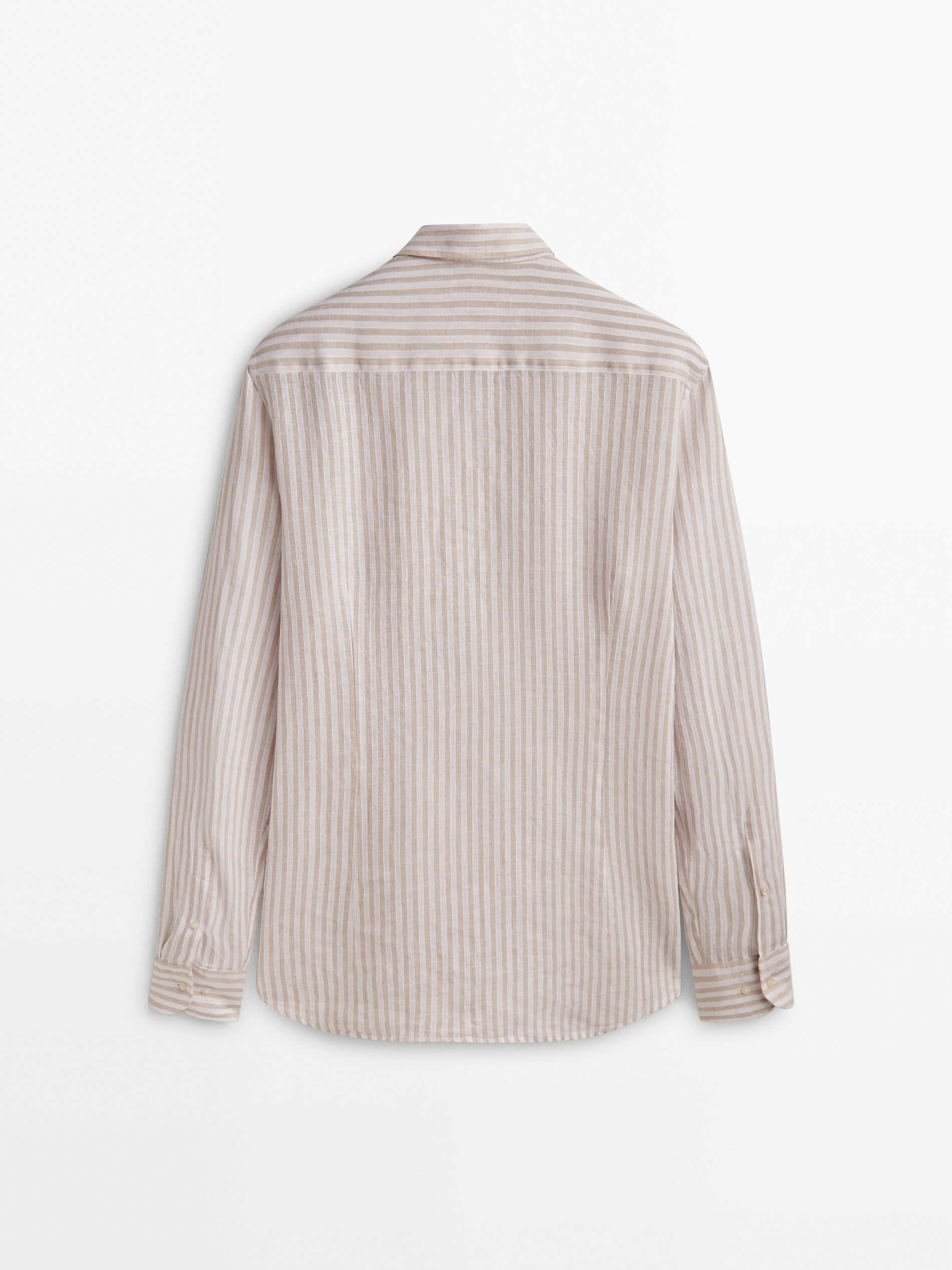 Camisa rayas mezcla lino algodón slim fit - BEIGE