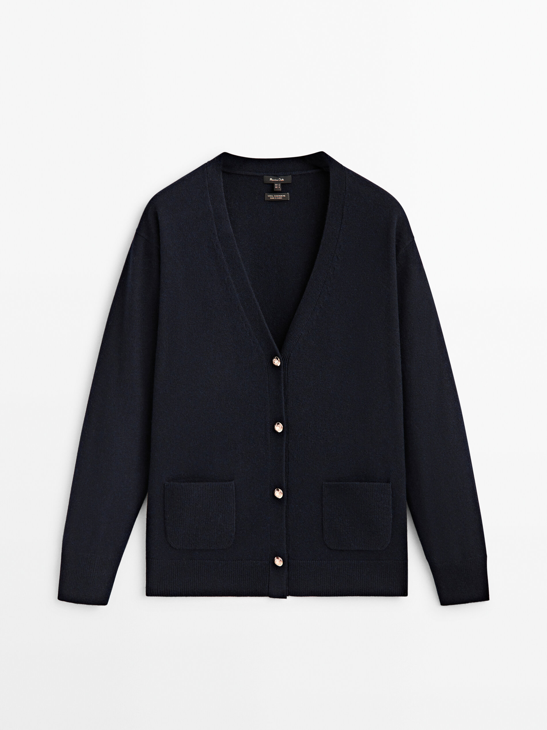 Cárdigan botones mezcla lana cashmere - AZUL MARINO