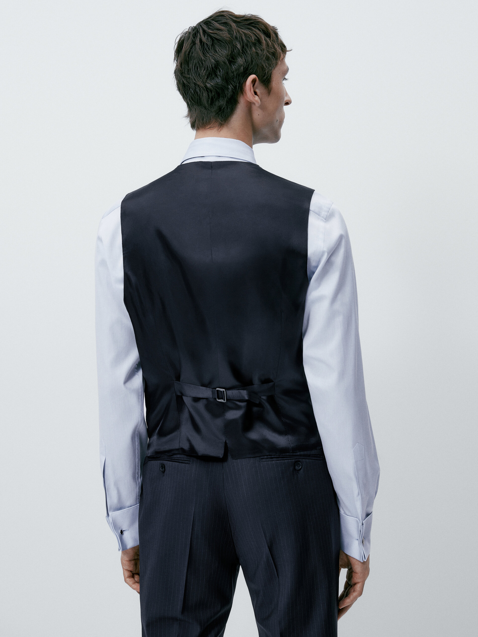 Chaleco traje lana super 120's raya diplomática - AZUL MARINO