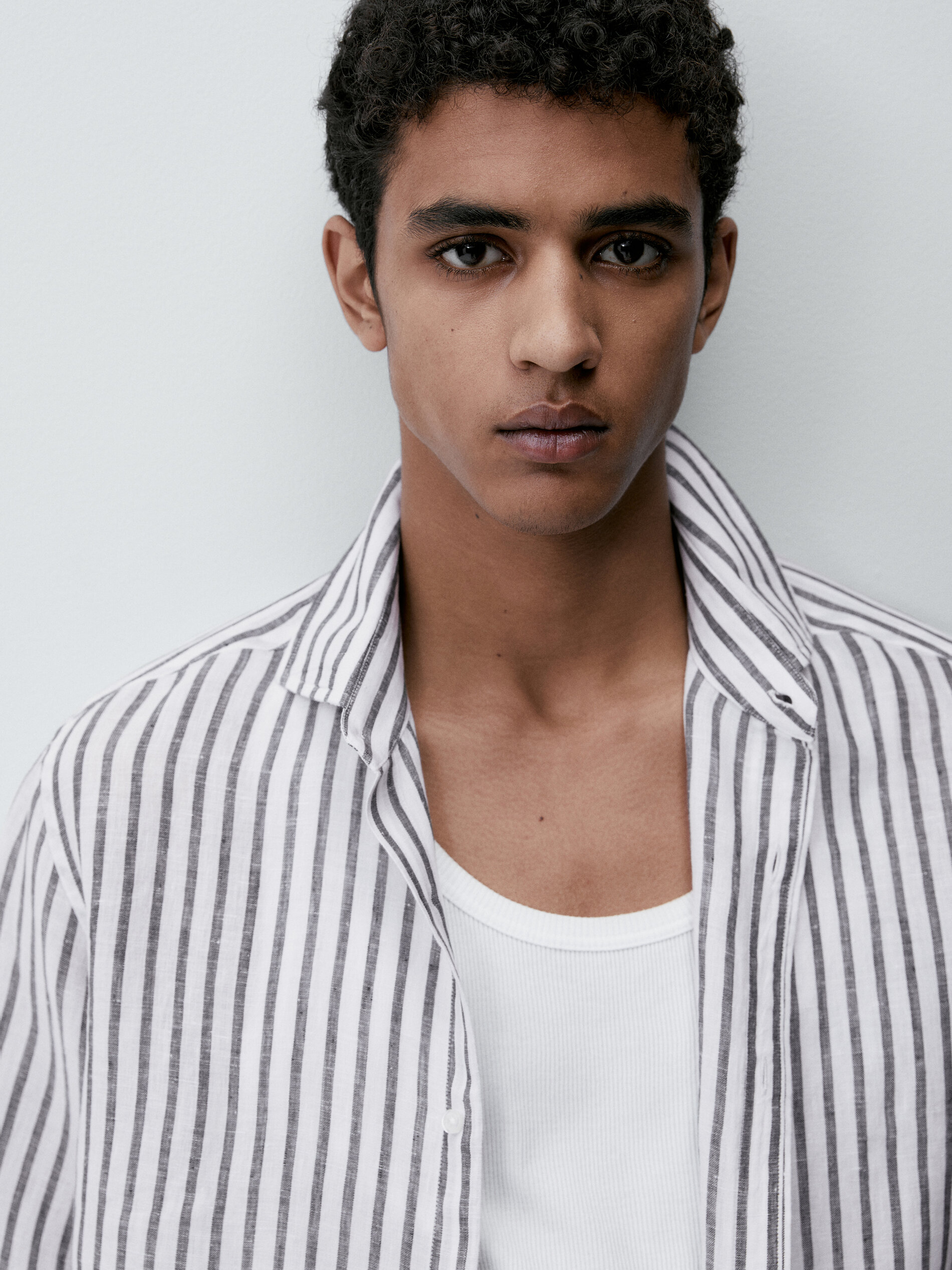 Camisa rayas 100% lino slim fit - VERDE