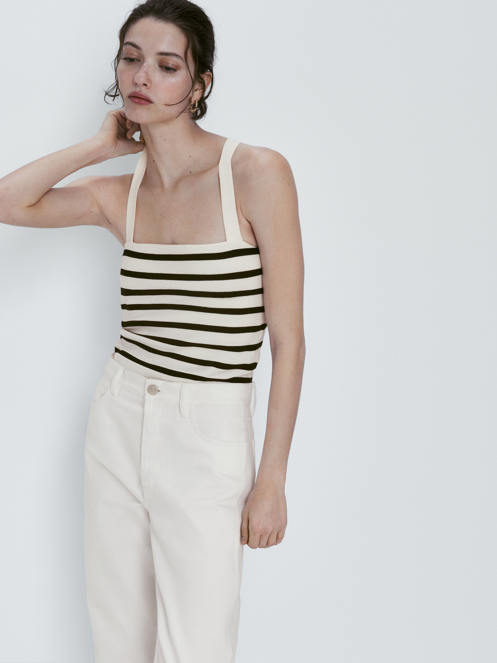 Top crop rayas tirantes cruzados - CRUDO