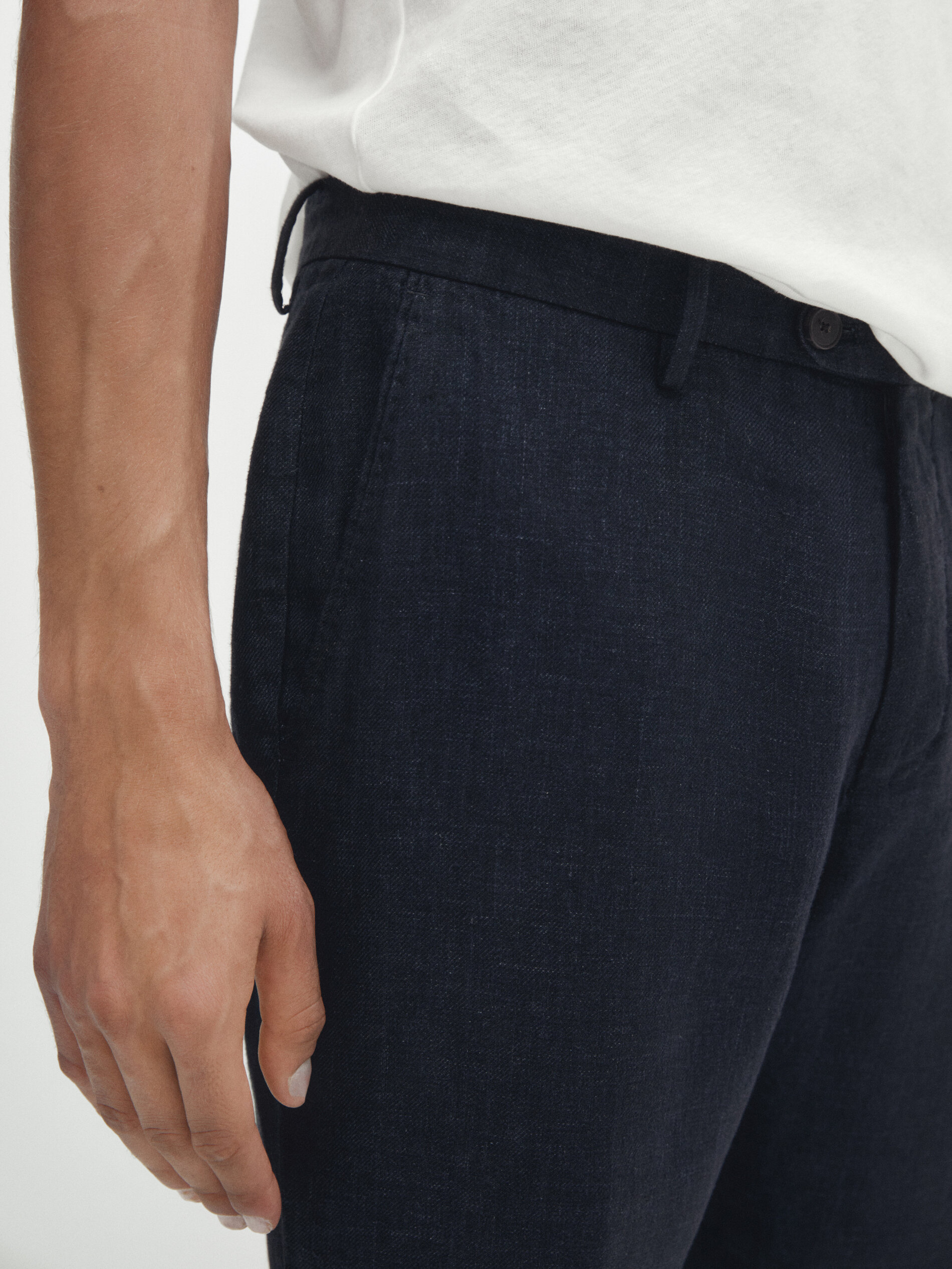 Pantalón traje lino sarga azul marino - AZUL MARINO