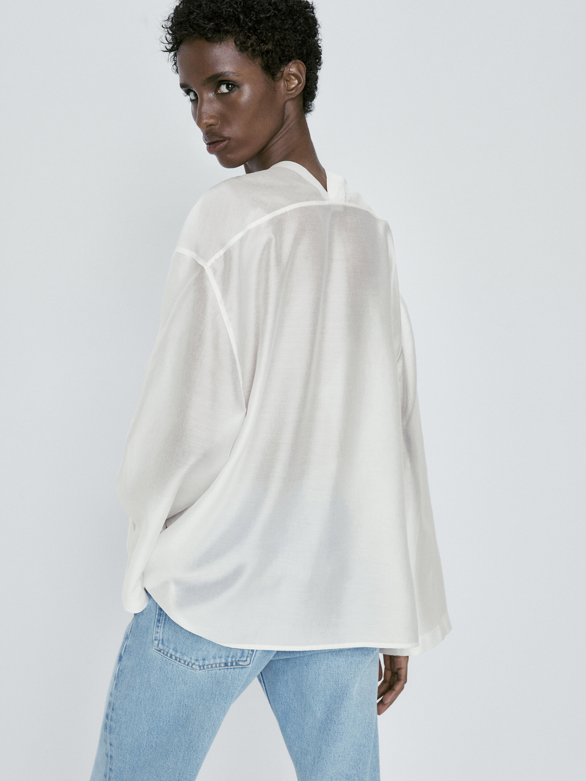 Camisa kimono escote pico - BLANCO