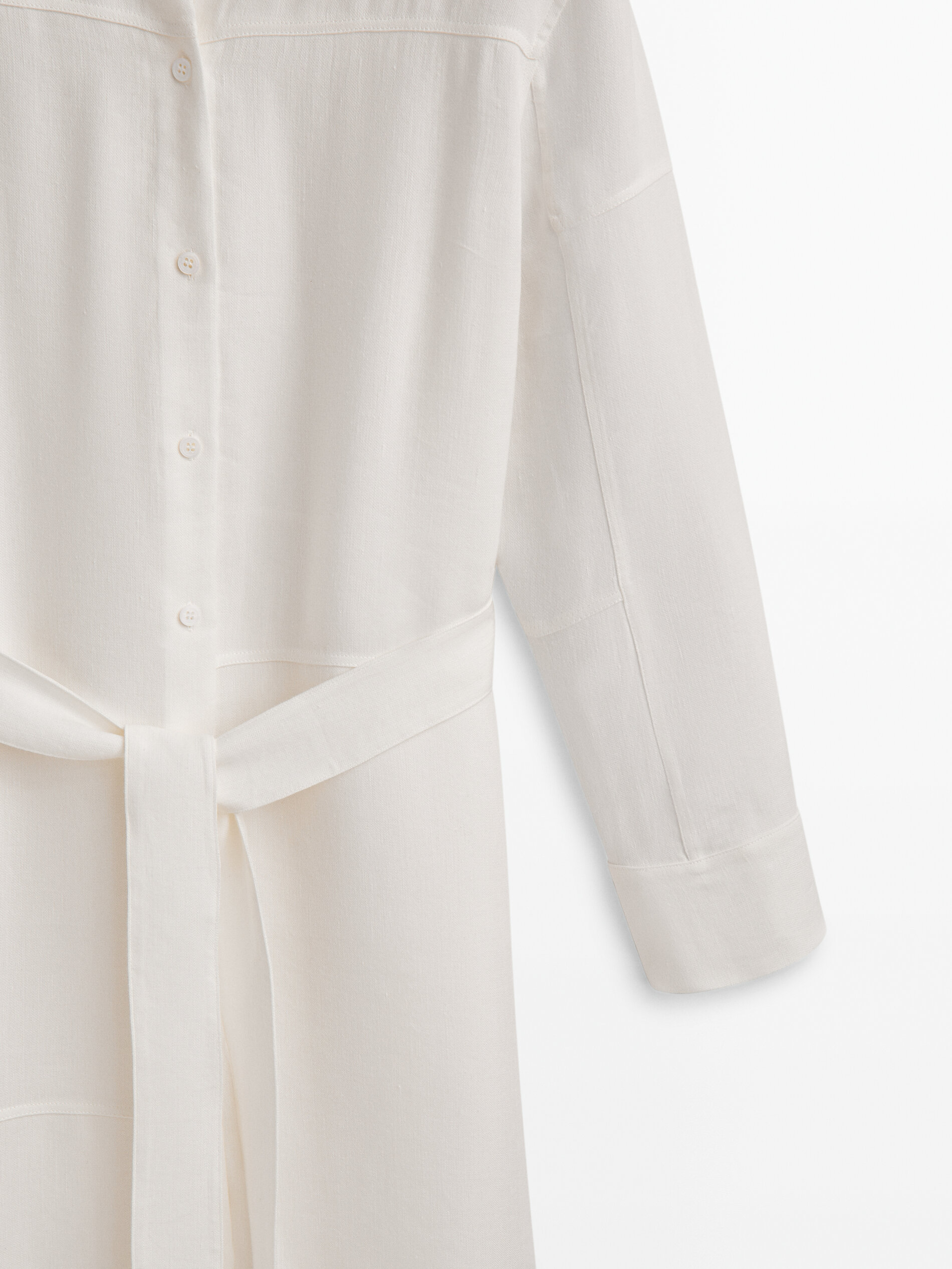 Vestido camisero con lino costuras - BLANCO