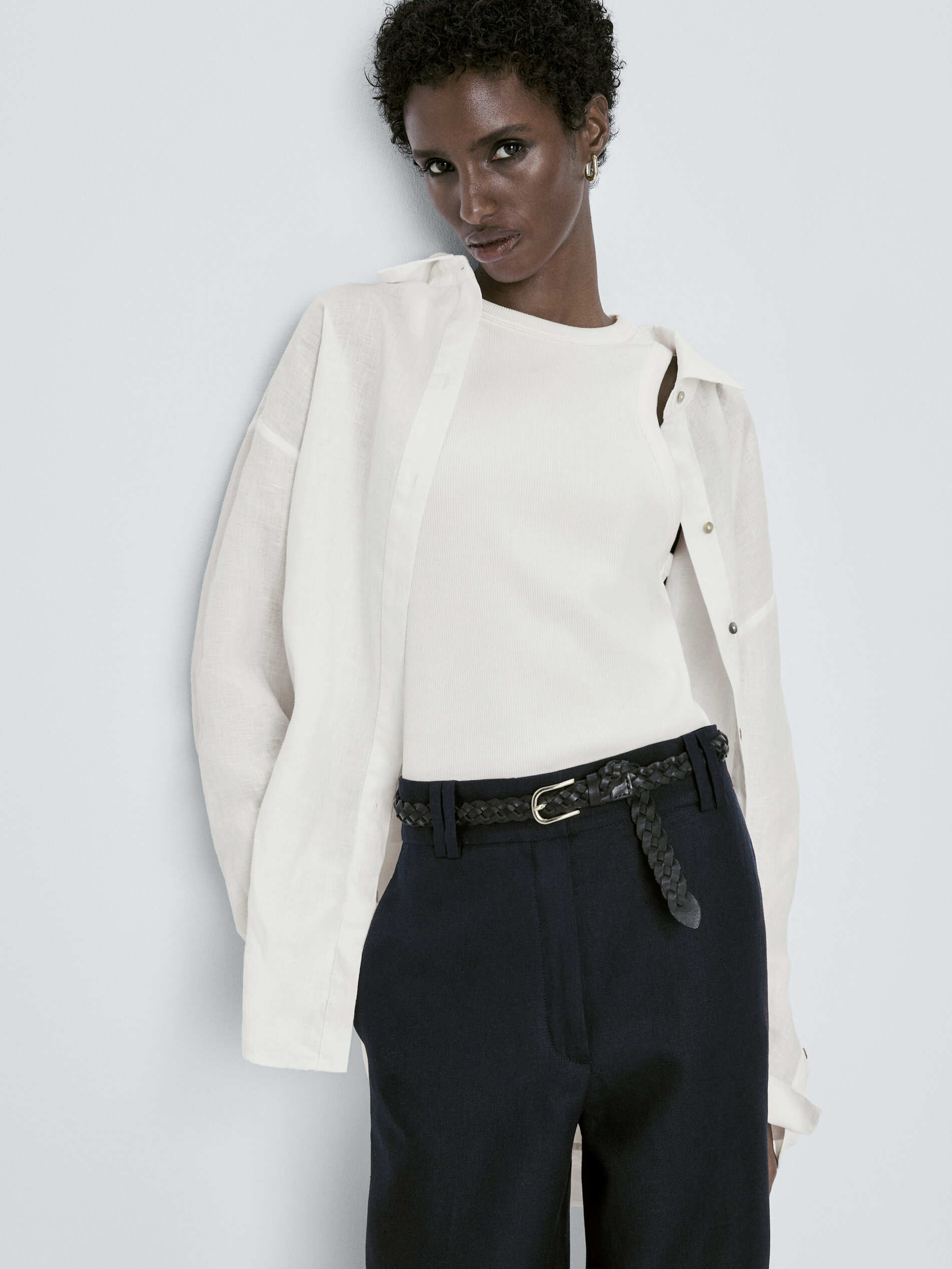 Pantalón traje 100% lino doble trabilla - AZUL MARINO