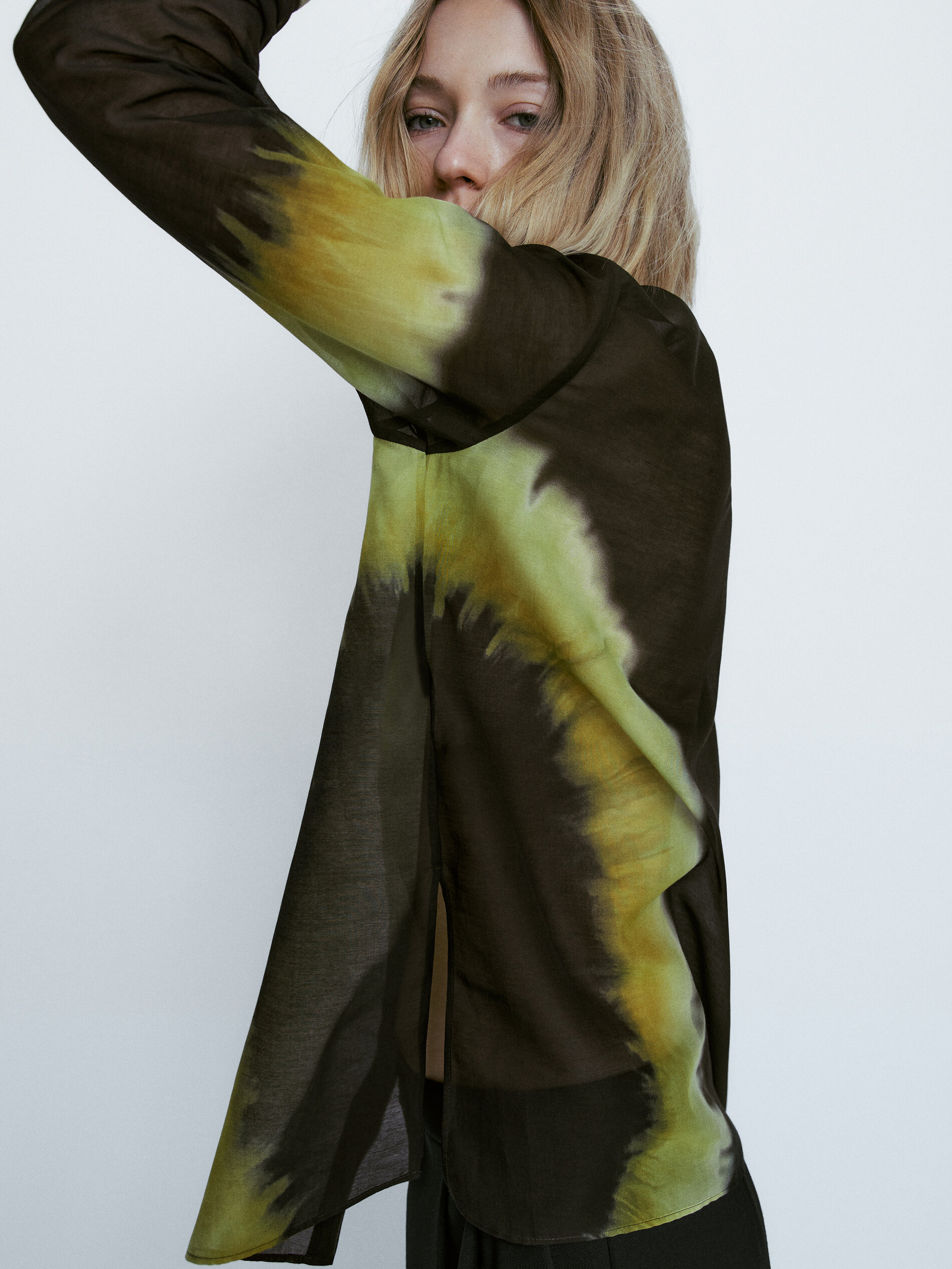 Camisa estampada mezcla algodón seda - VERDE