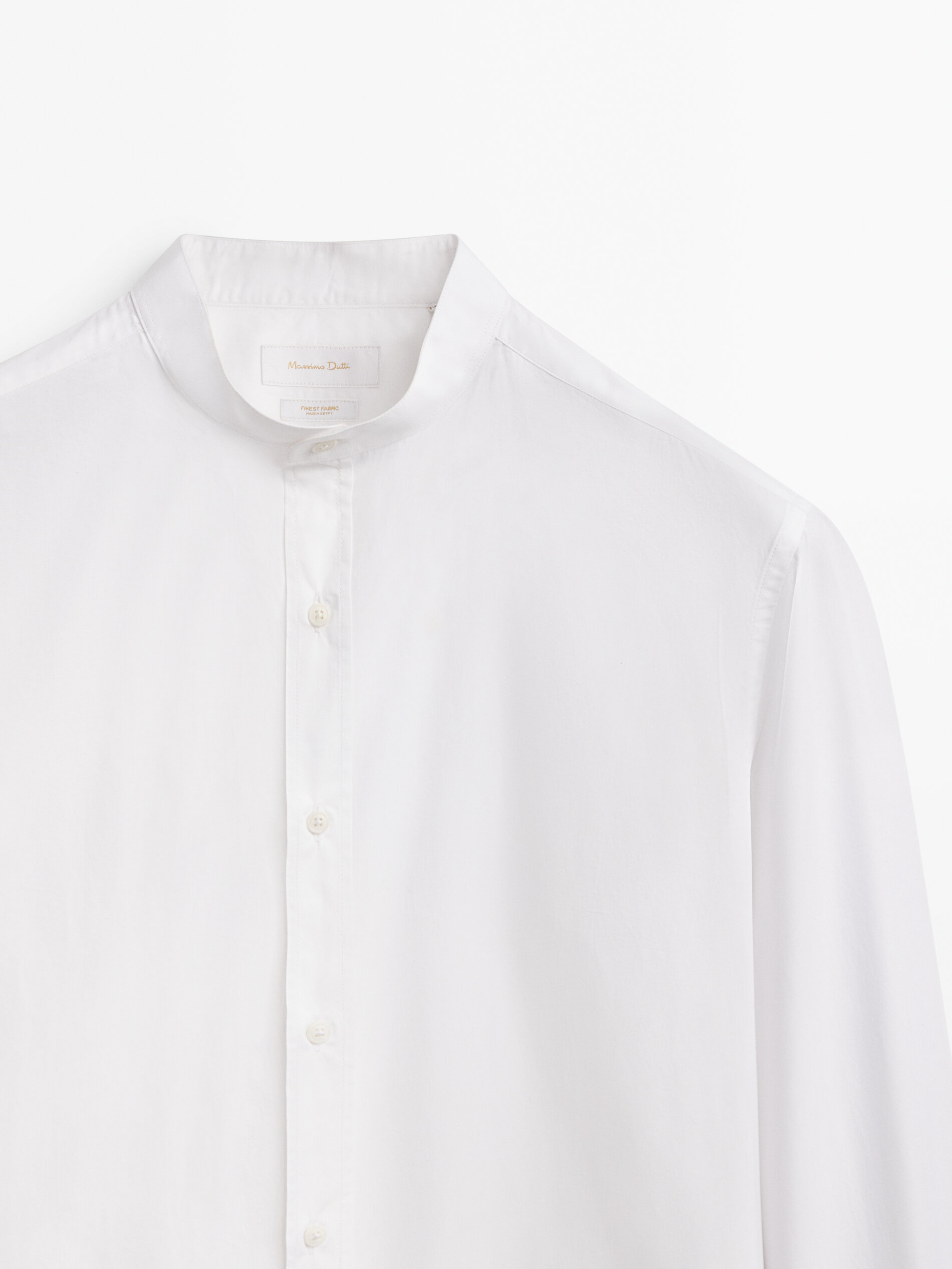 Camisa popelín cuello mao slim fit - BLANCO