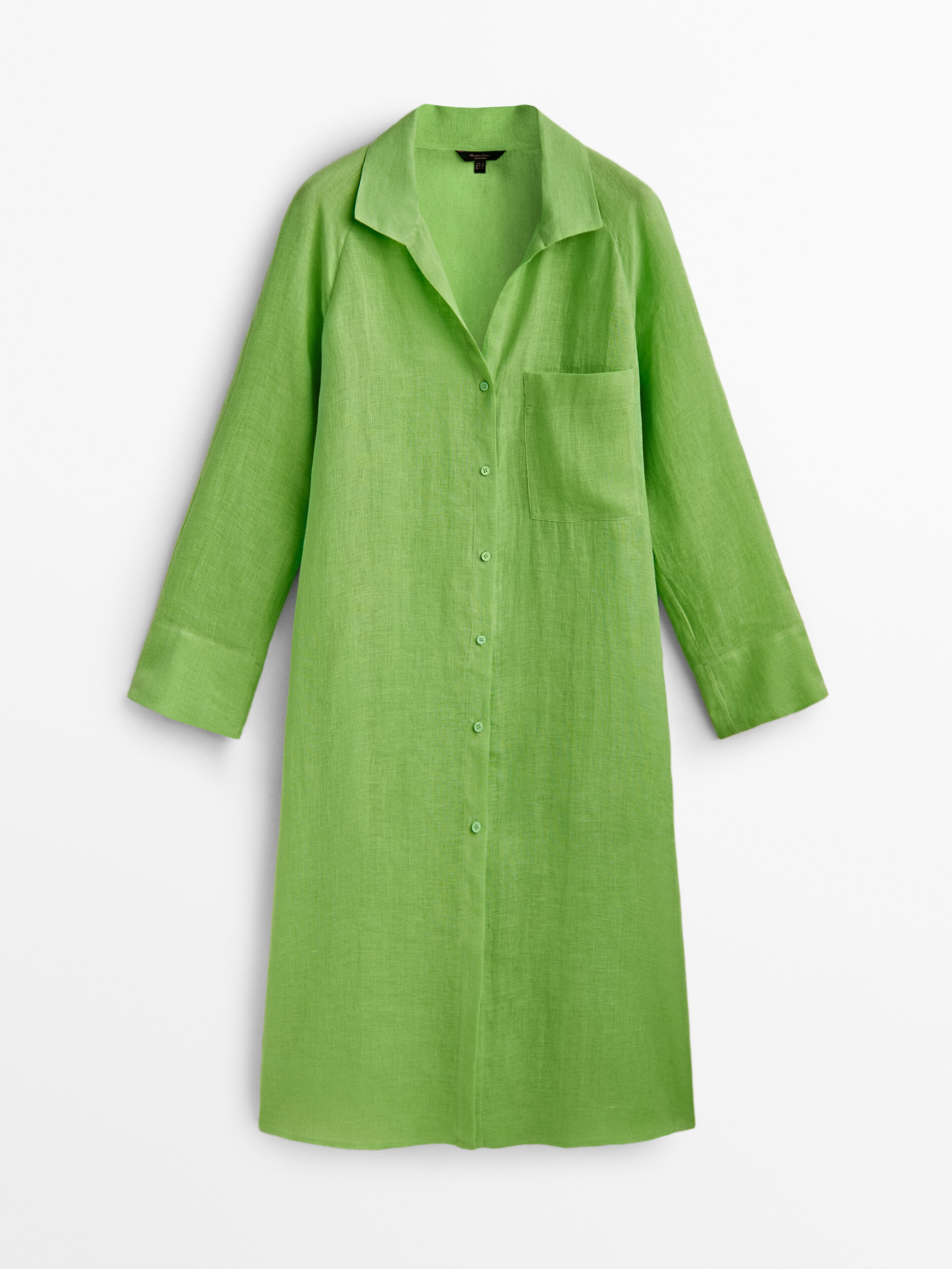 Maxi blusón camisero 100% lino bolsillo - VERDE CLARO