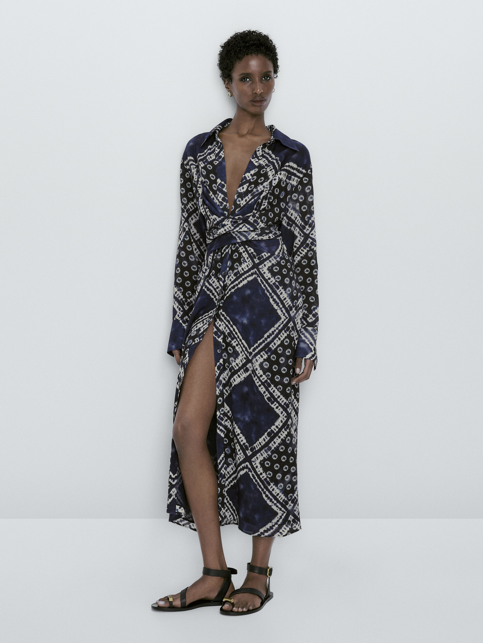 Vestido estampado detalle nudo - AZUL OSCURO