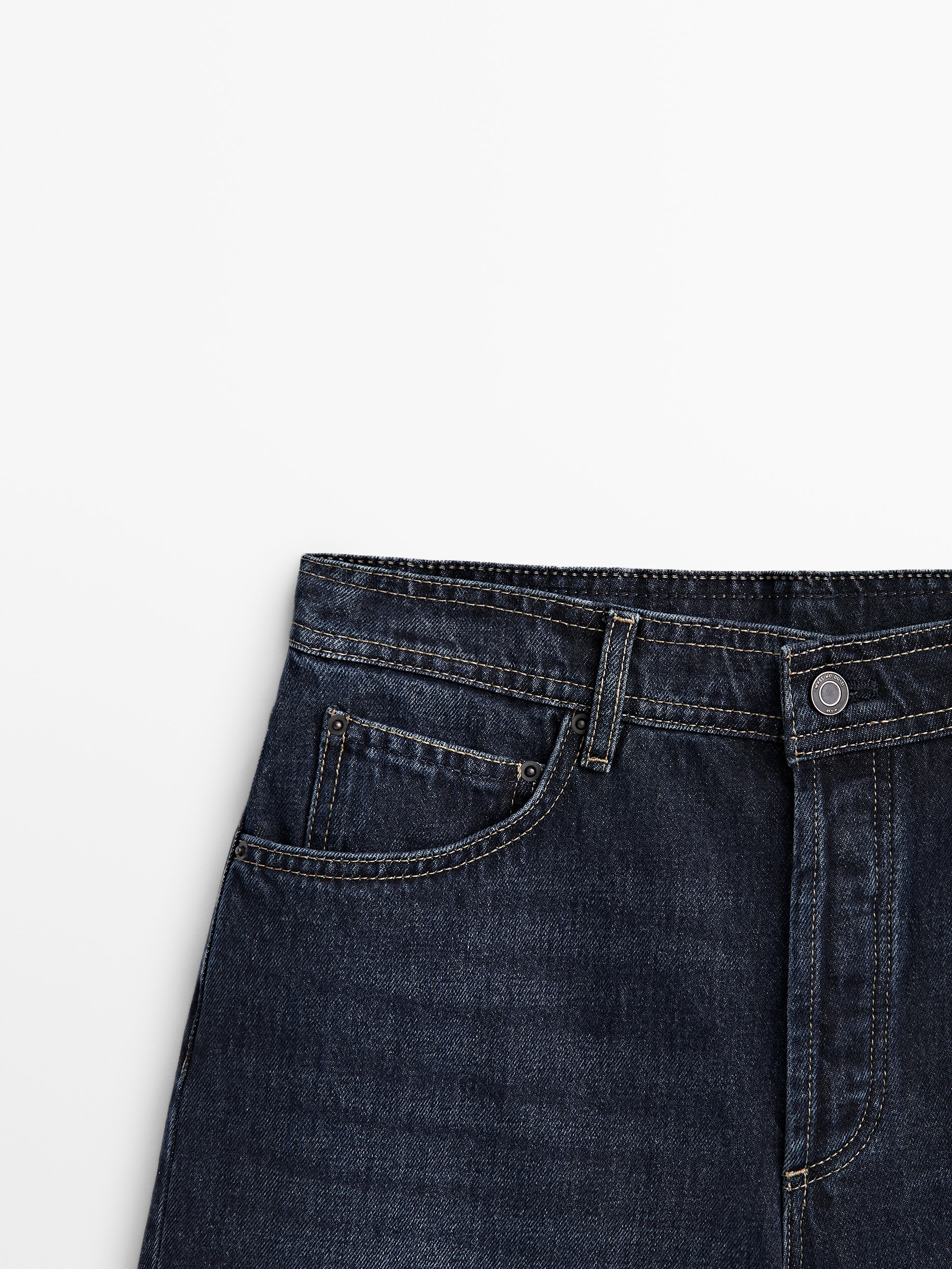 Short denim tiro alto bolsillo piel - AZUL MEDIO