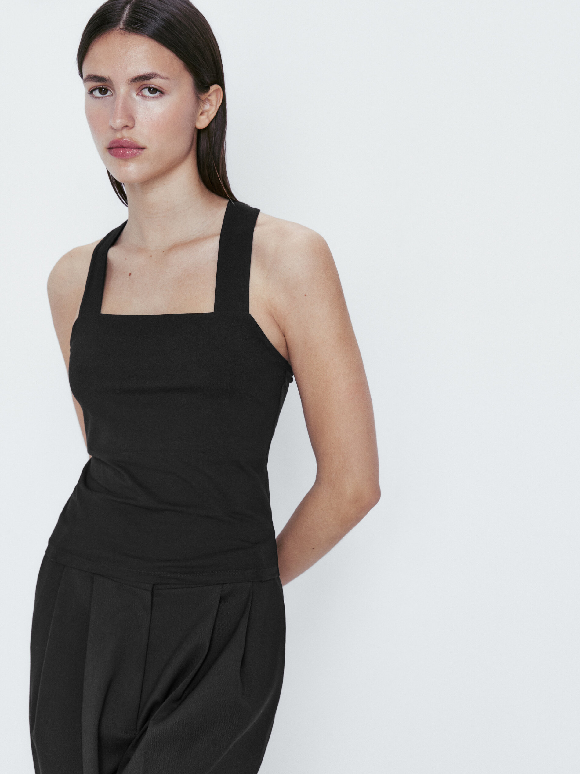 Top algodón tirantes cruzados espalda - NEGRO