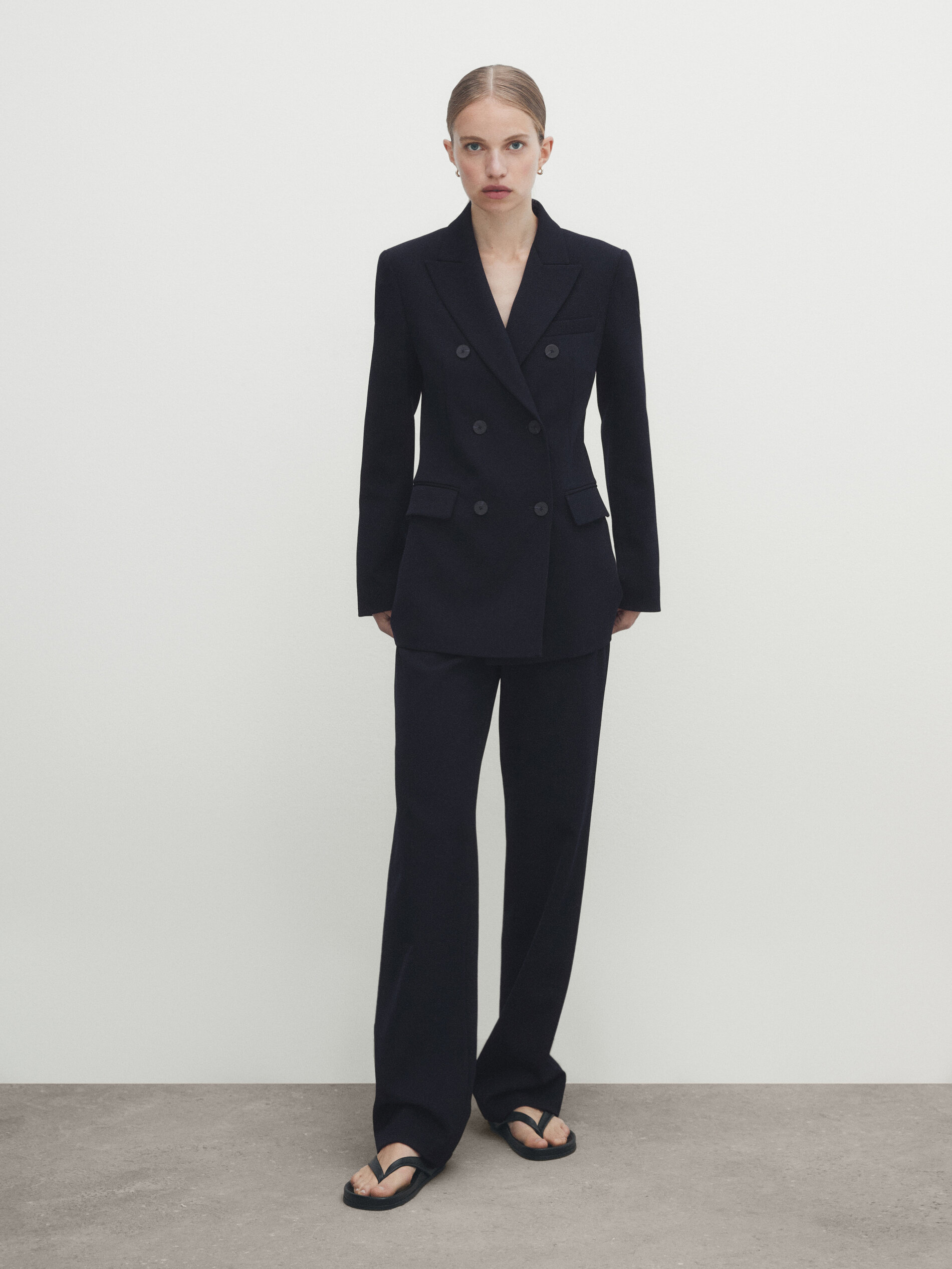 Pantalón con lana detalle solapa - AZUL MARINO