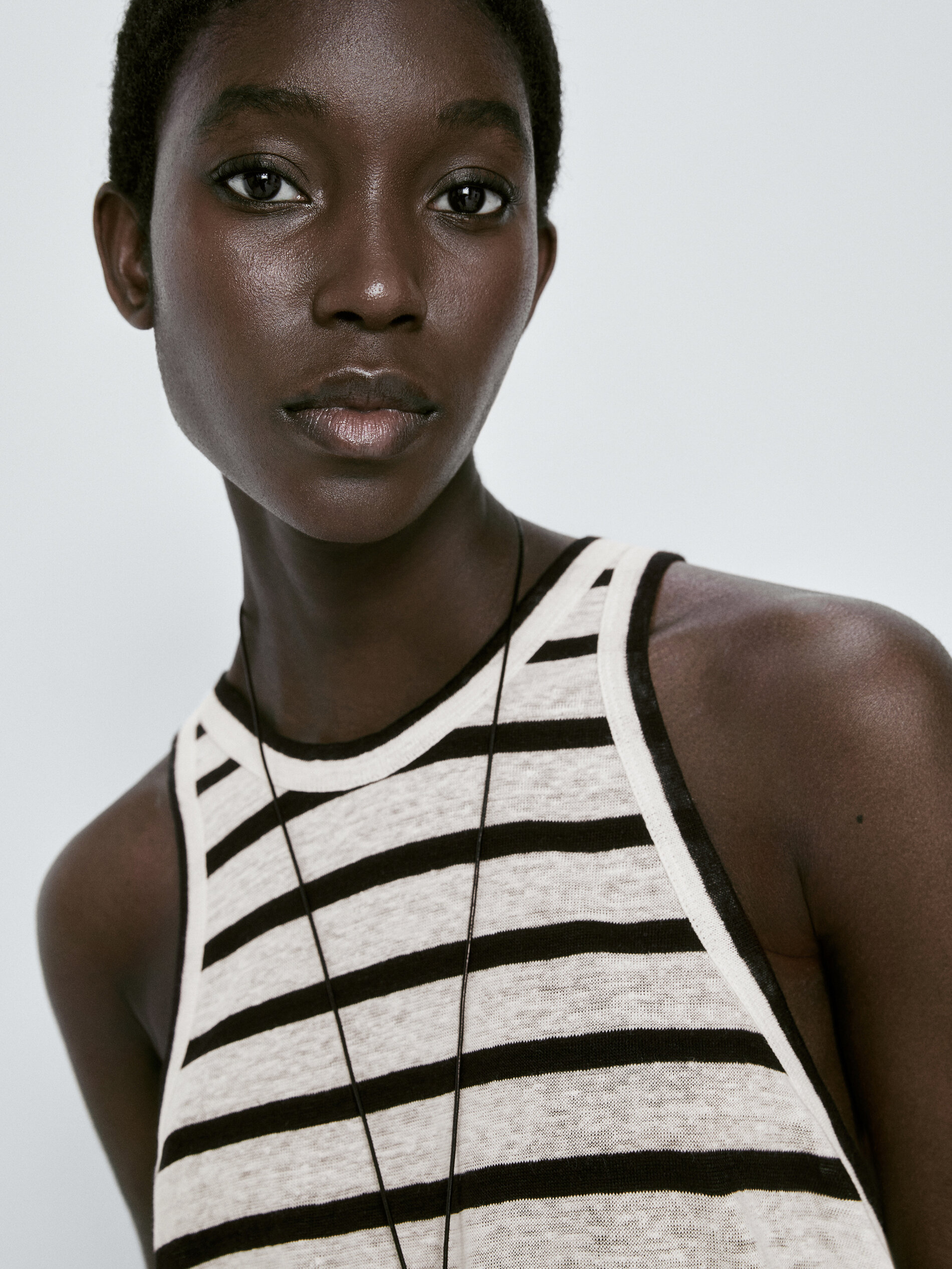 Camiseta rayas lino manga sisa - CRUDO