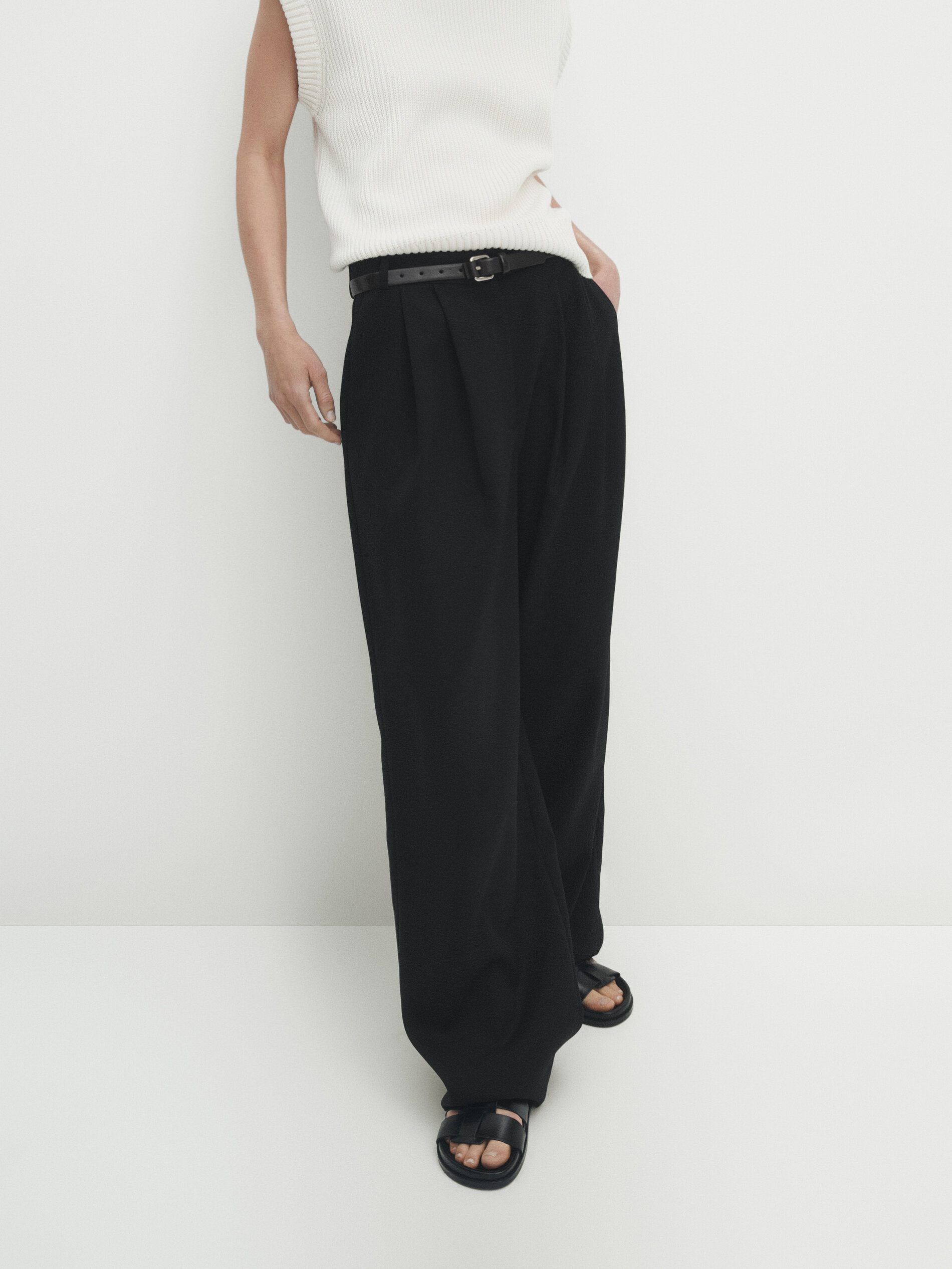 Pantalón pinzas negro - NEGRO