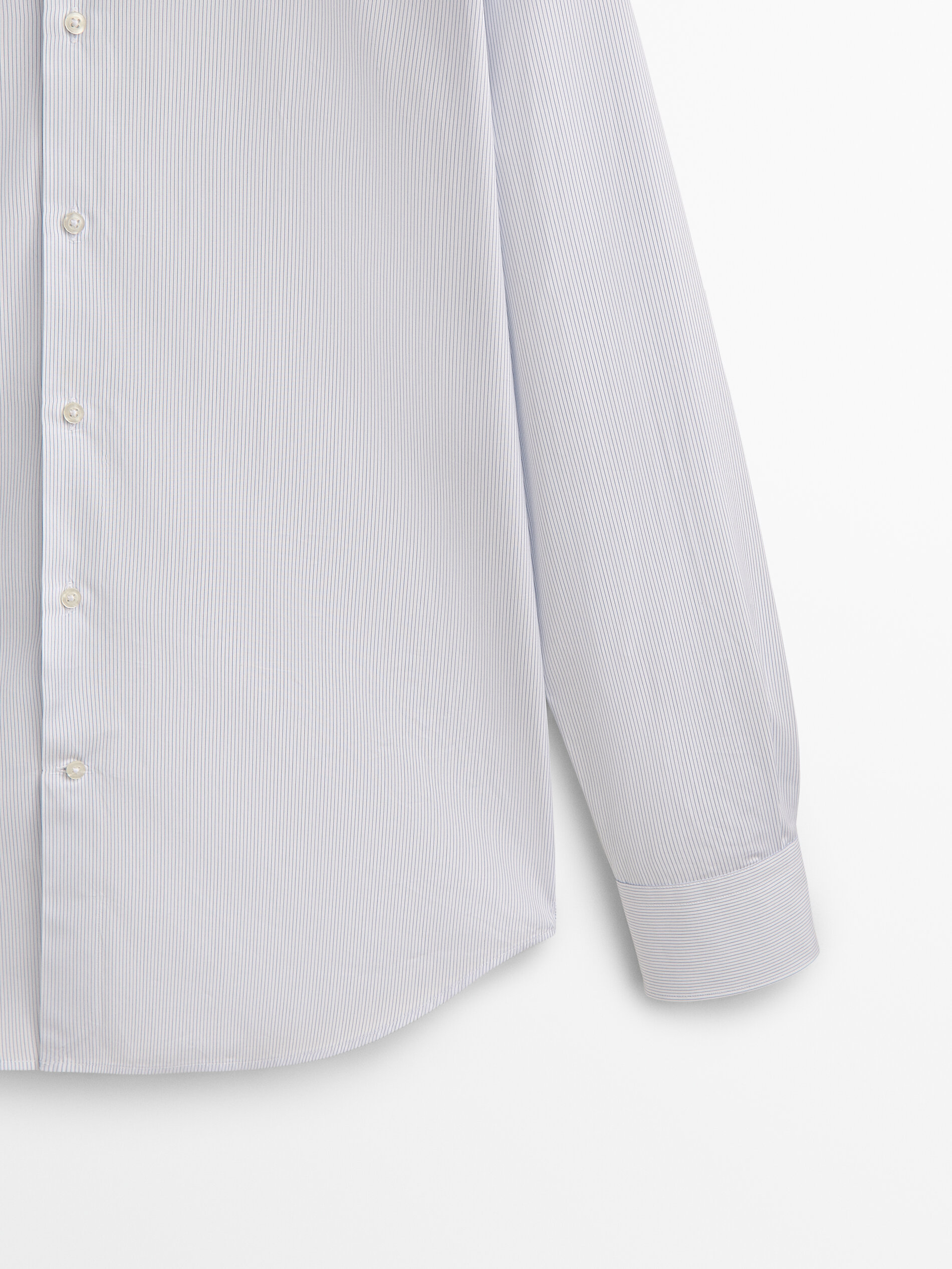 Camisa rayas algodón slim fit - CELESTE