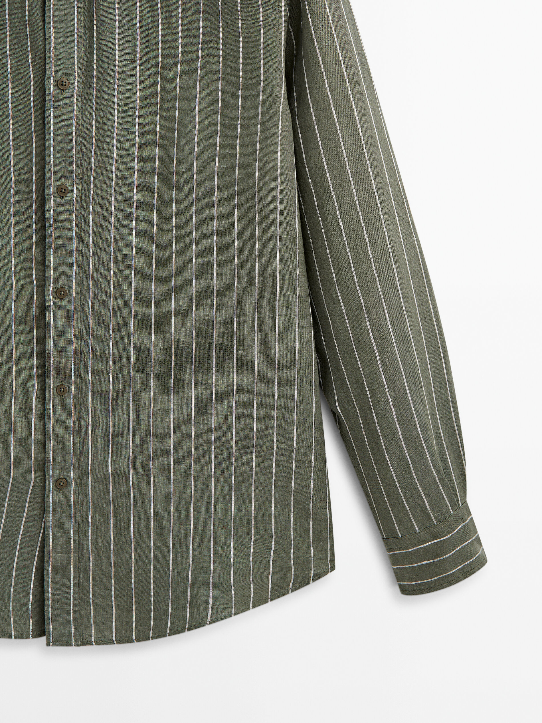 Camisa rayas 100% lino slim fit - VERDE