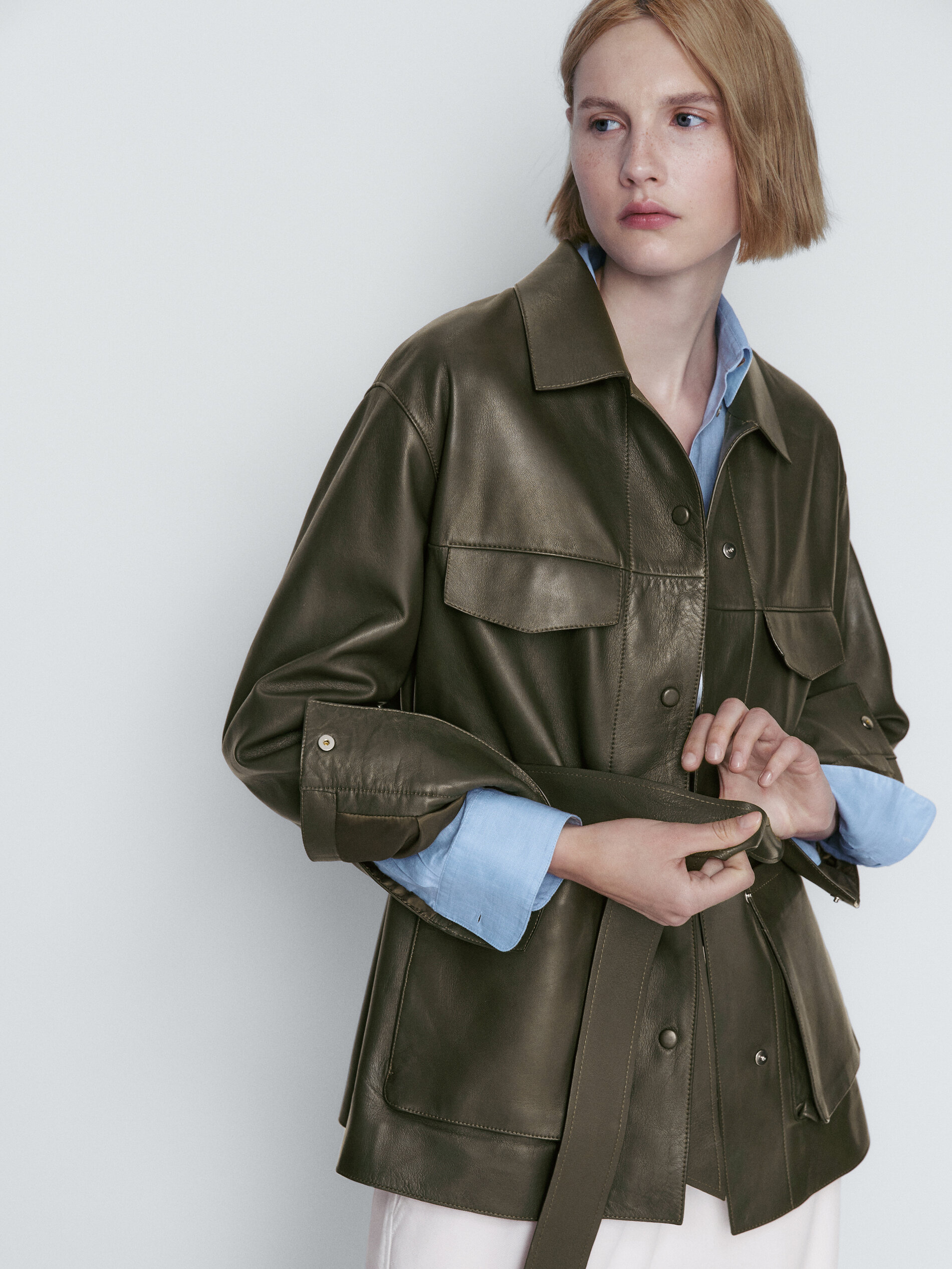 Chaqueta piel napa bolsillos - VERDE