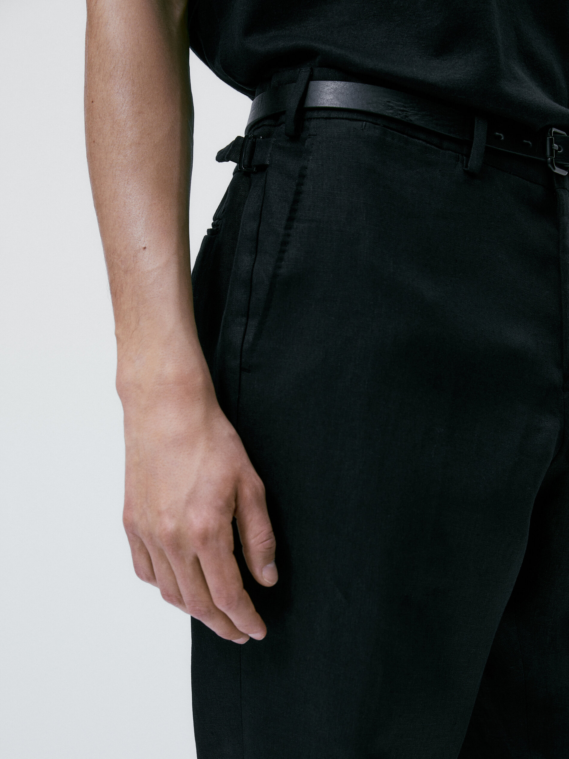Pantalón traje negro lino - NEGRO