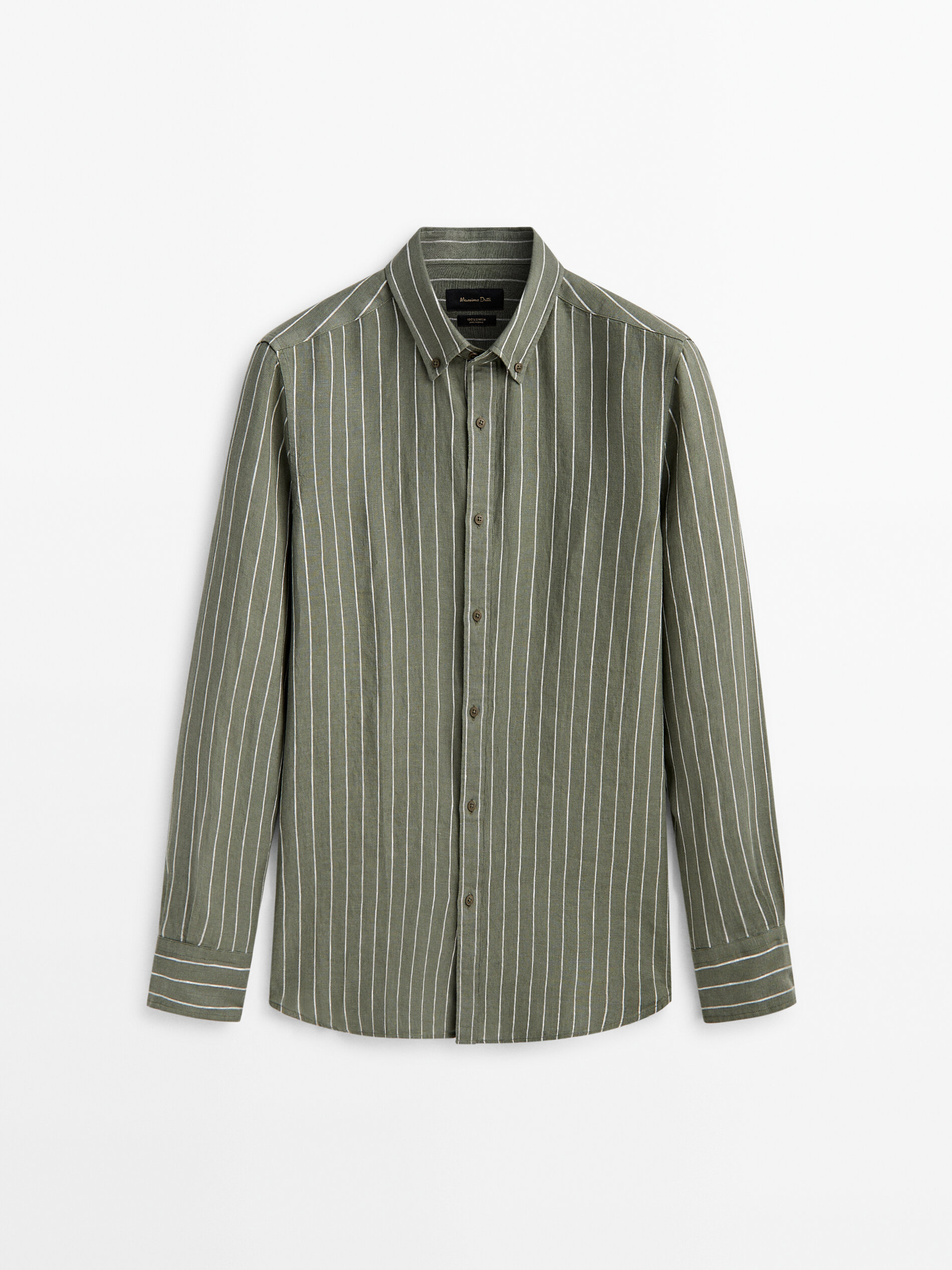 Camisa rayas 100% lino slim fit - VERDE