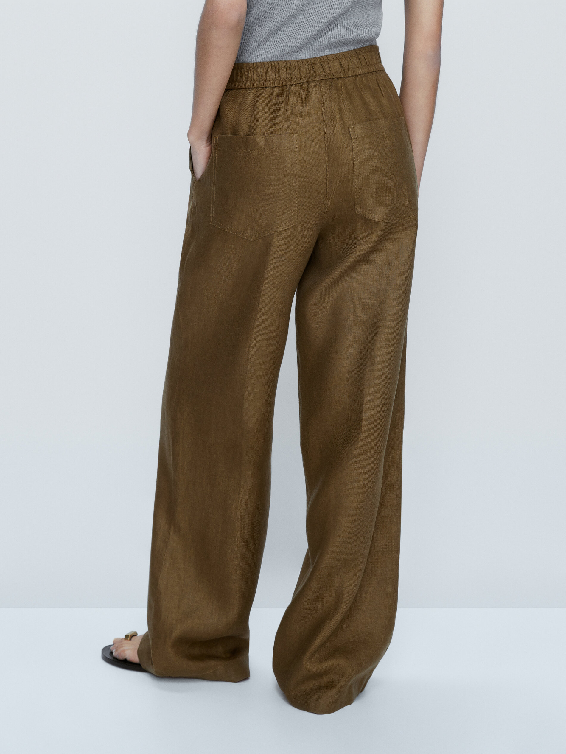 Pantalón lino pinzas jogging fit - KAKI