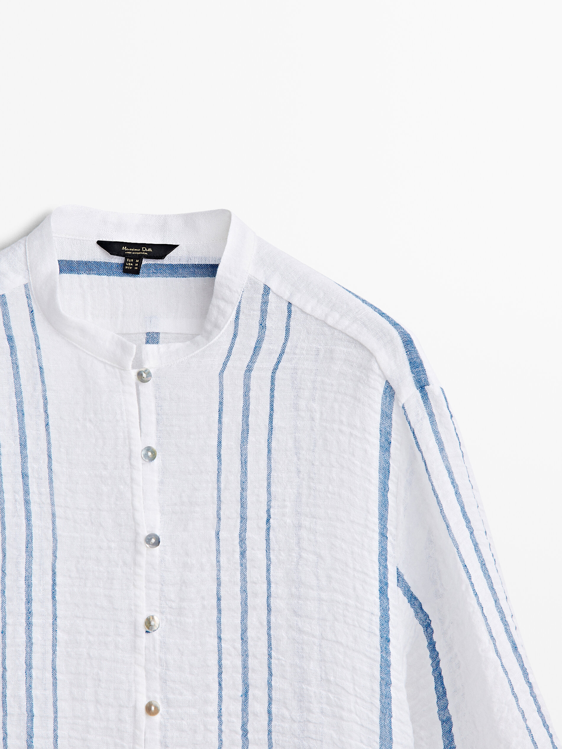 Camisa rayas mezcla lino gofrado - BLANCO