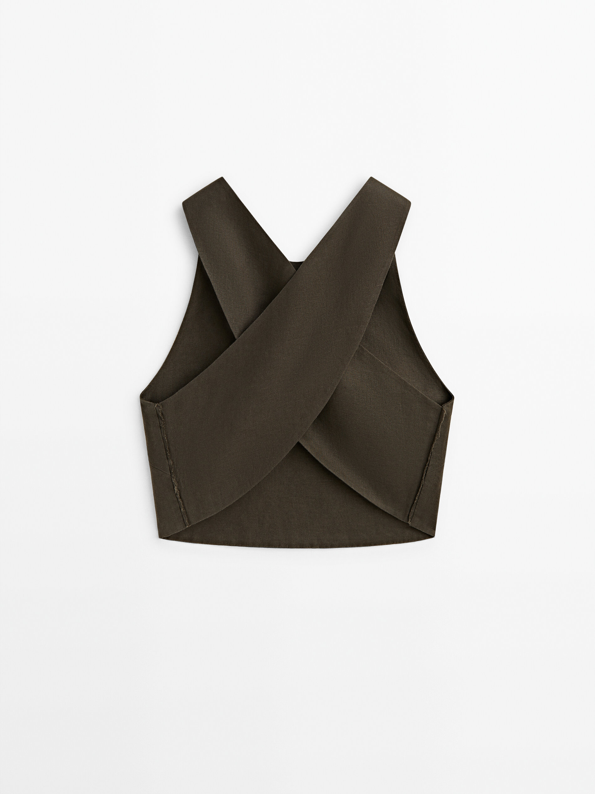 Top lino espalda cruzada - KAKI