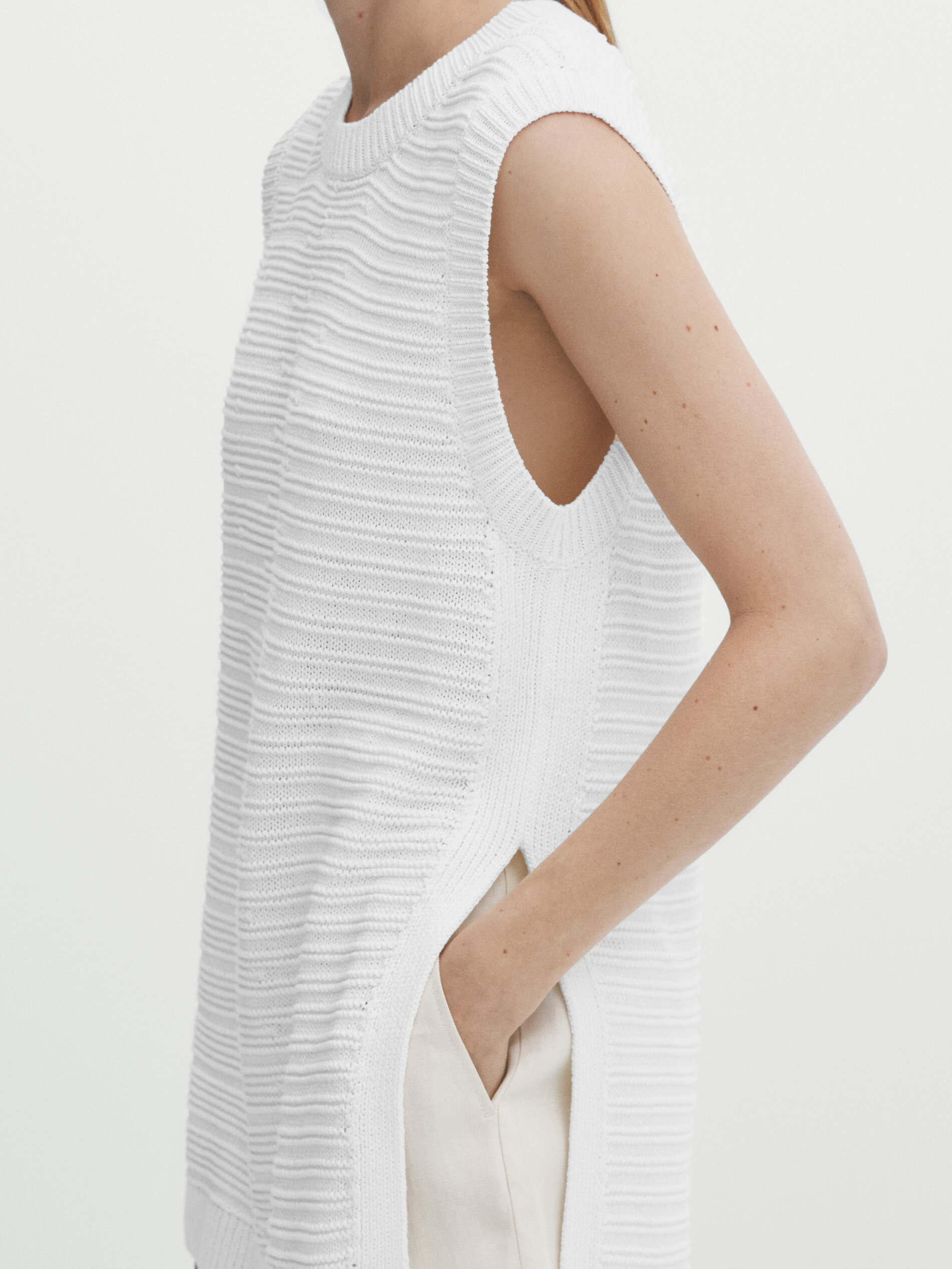 Túnica punto estructura aberturas - BLANCO