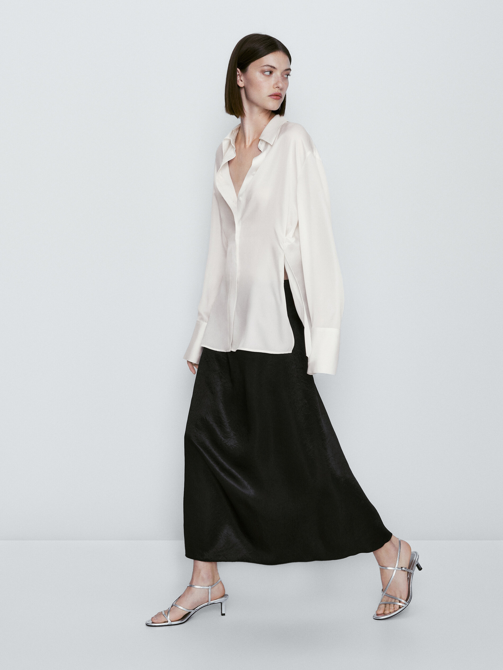 Falda larga satinada - NEGRO