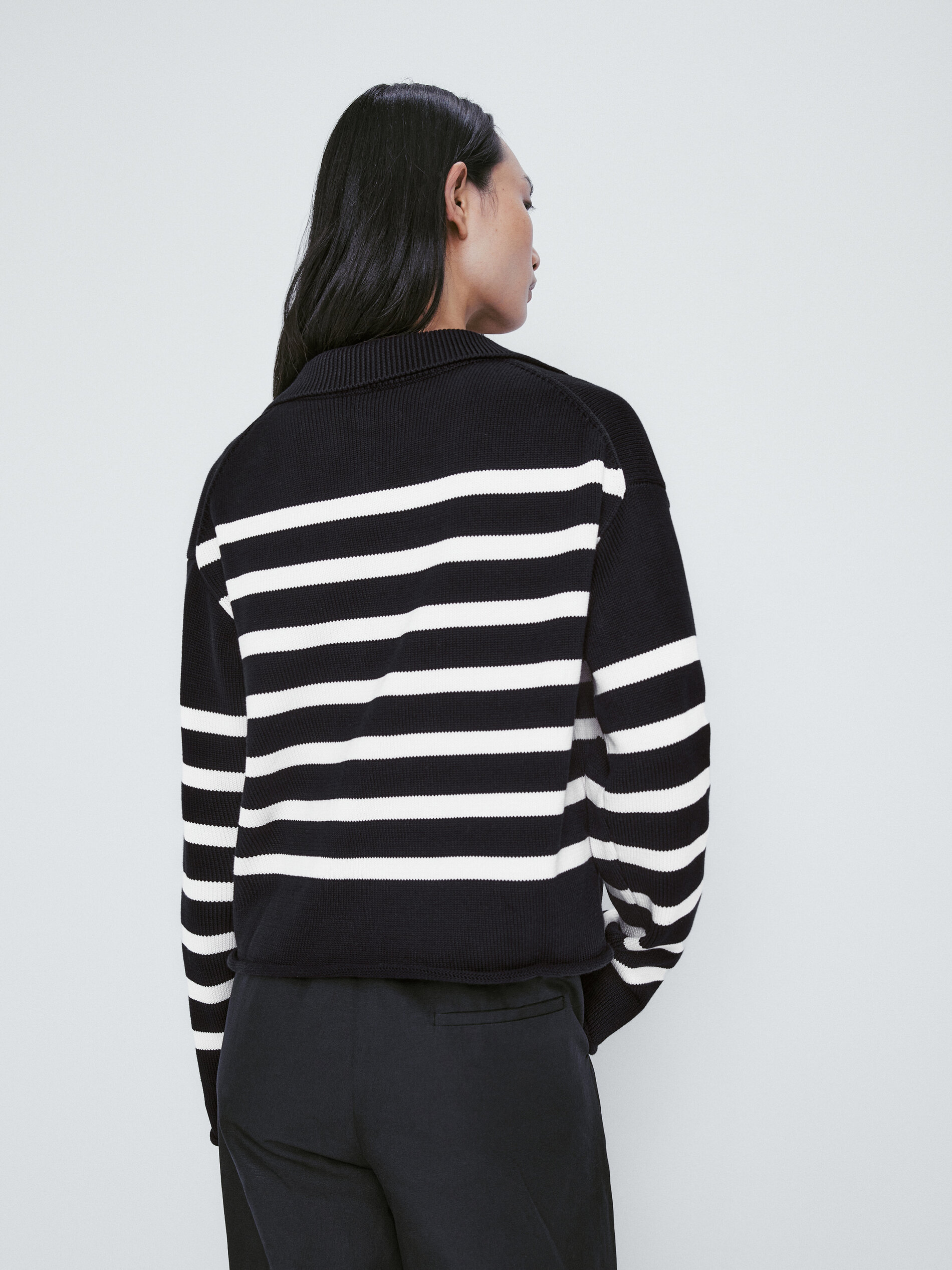 Jersey punto rayas cuello entrelazado - AZUL MARINO