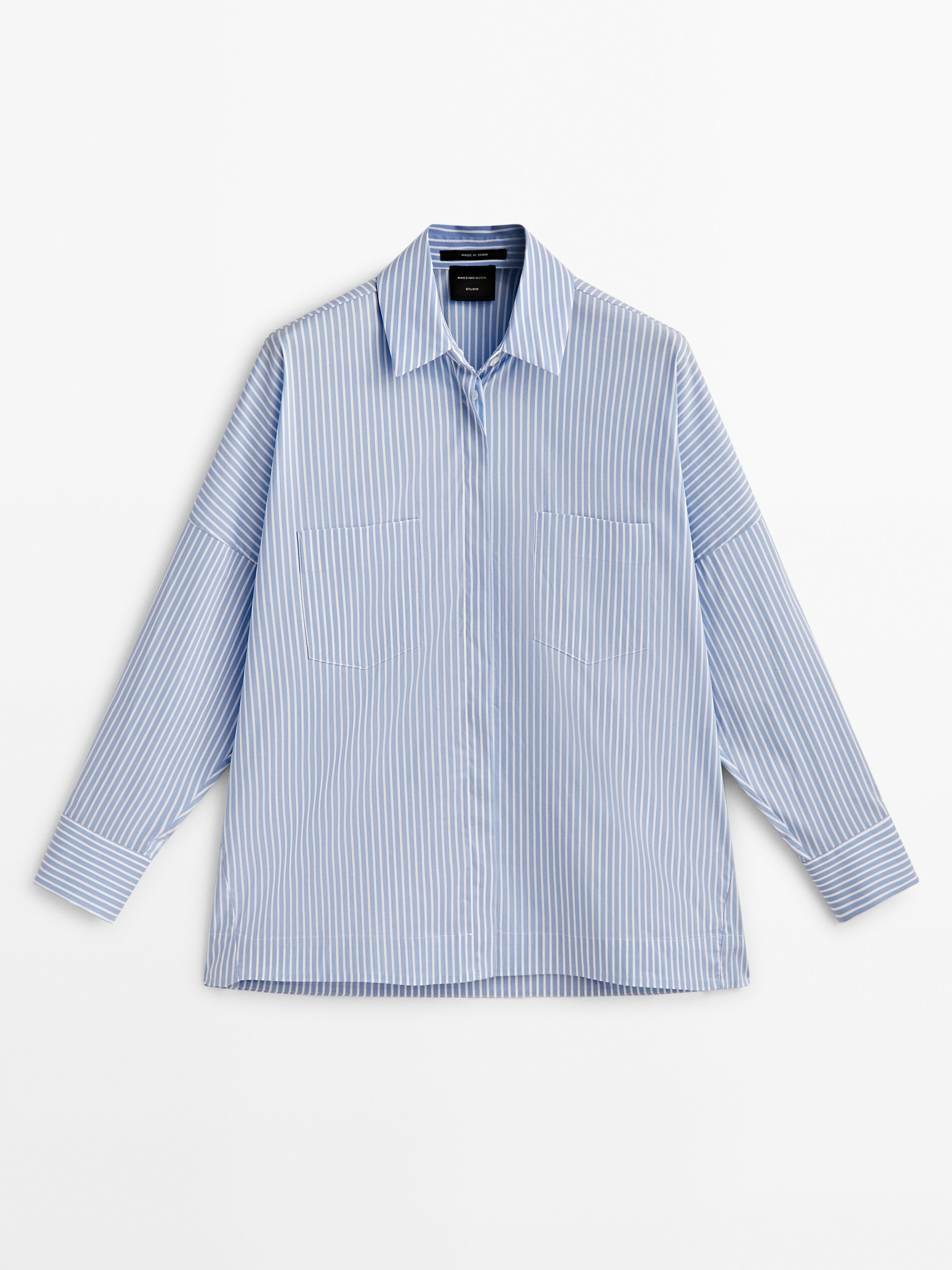 Camisa rayas popelín botón joya -Studio - AZUL