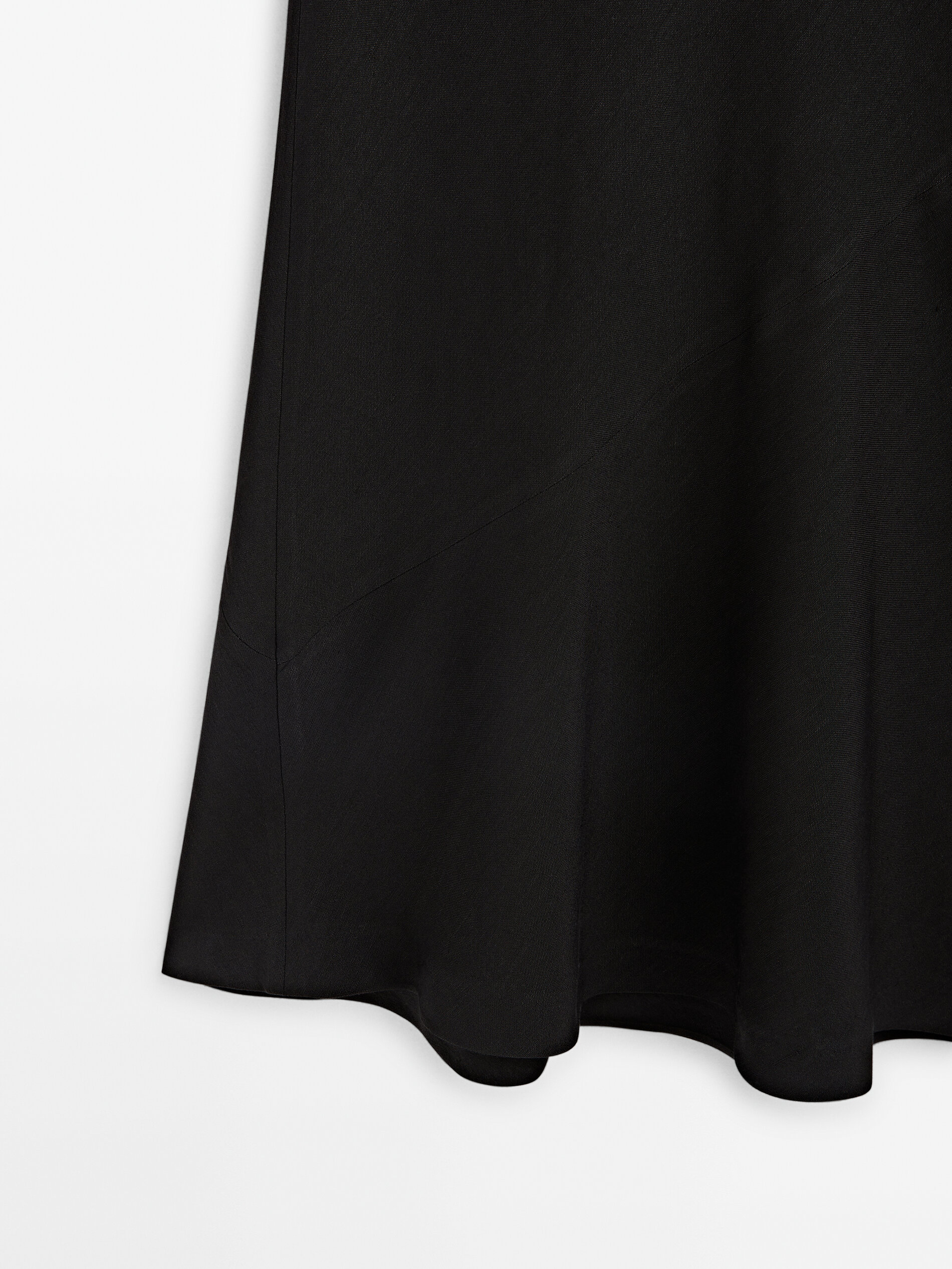 Vestido midi con lino negro - NEGRO