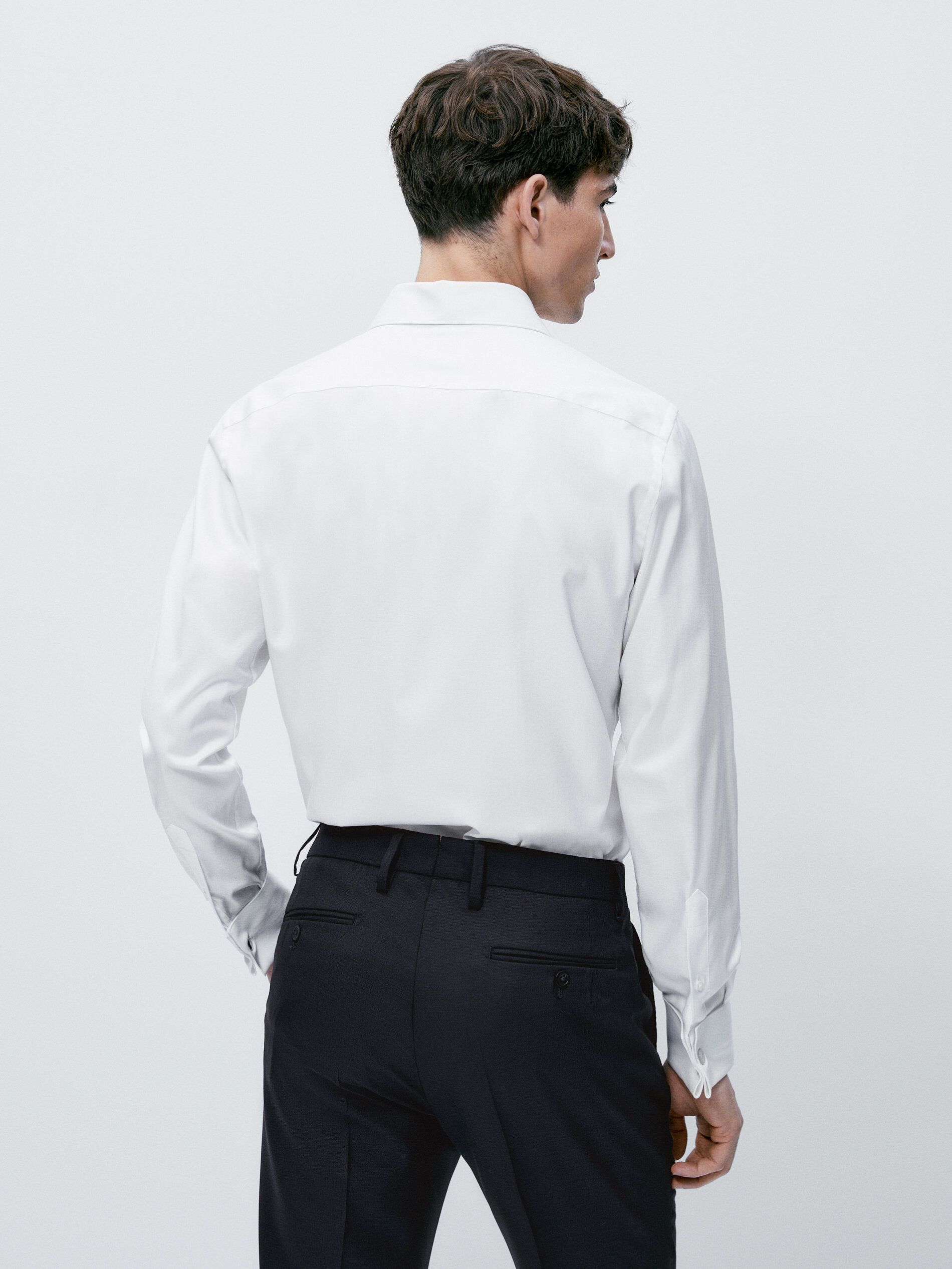 Camisa espiga regular fit doble puño - BLANCO