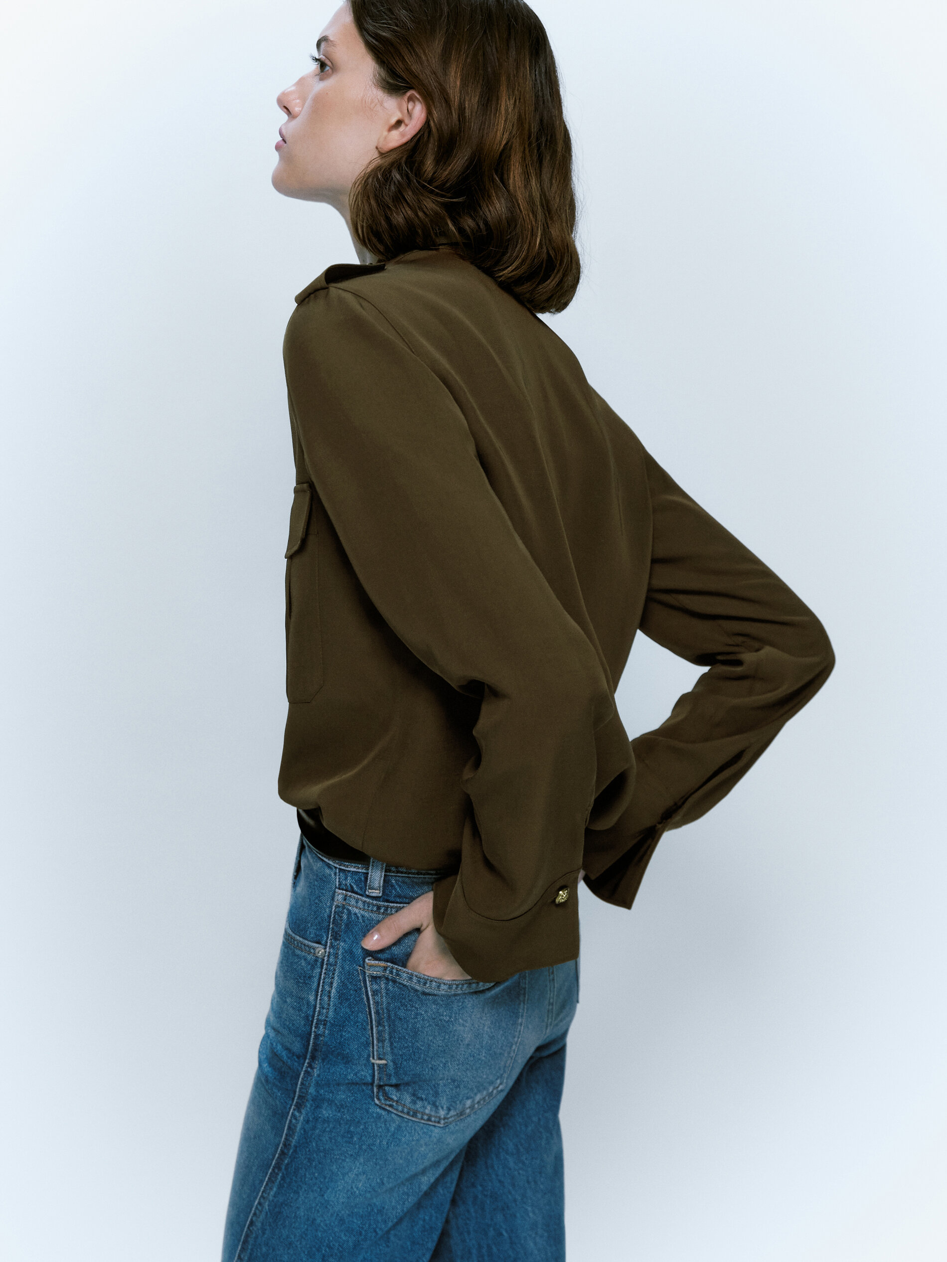 Camisa fluida bolsillos - KAKI