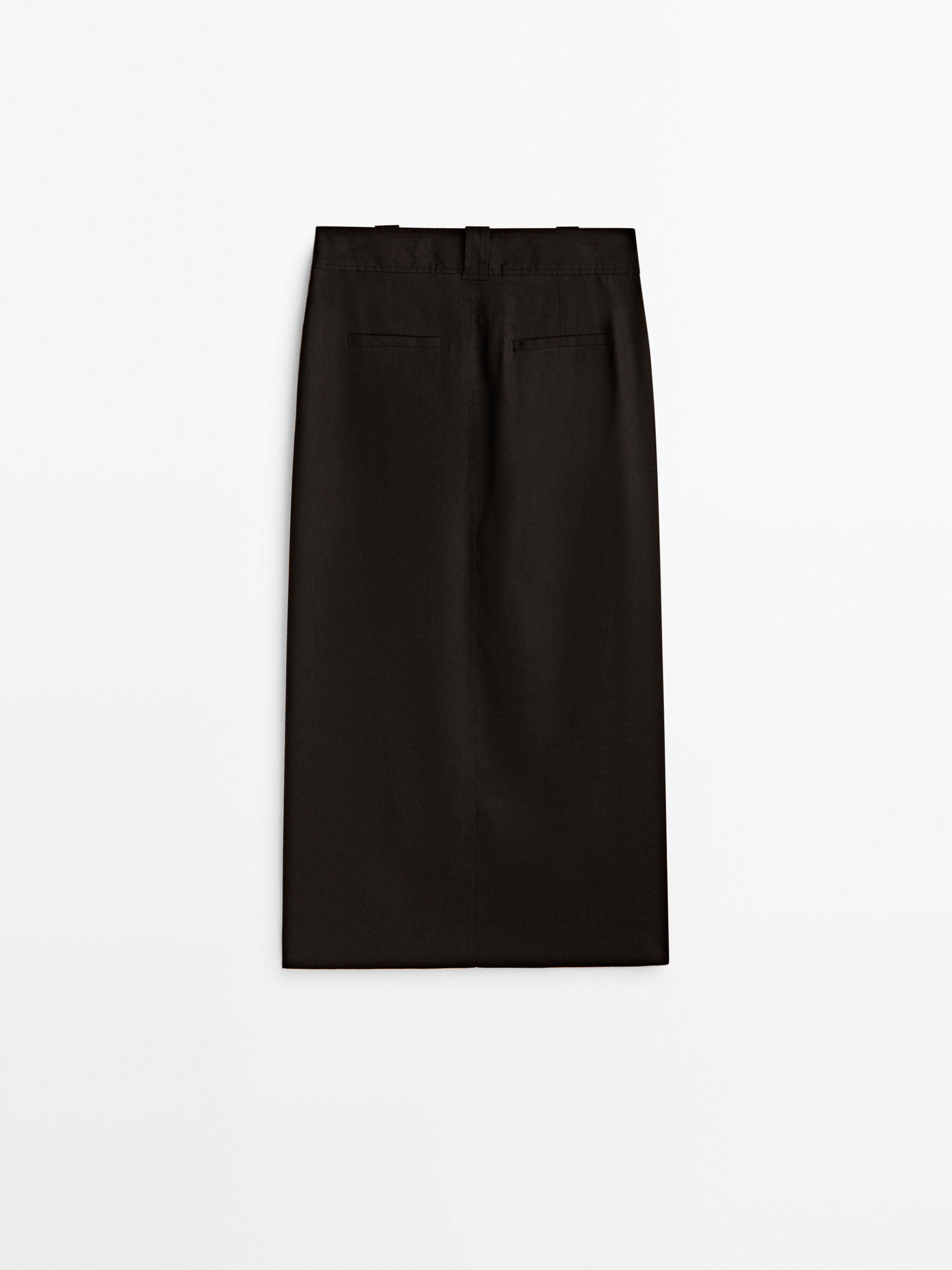 Falda mezcla lino con abertura - NEGRO