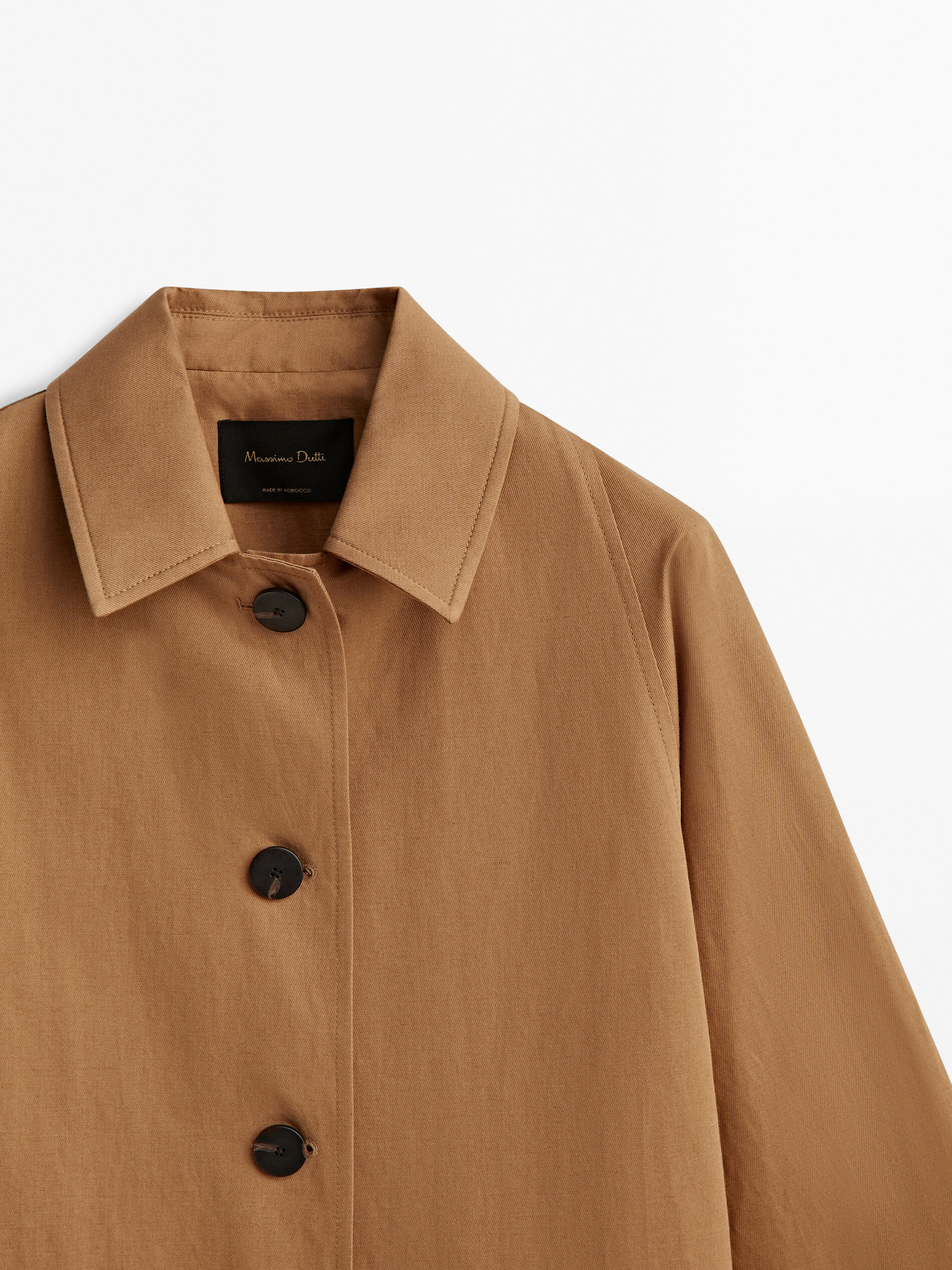 Chaqueta trench mezcla algodón lino - Tabaco