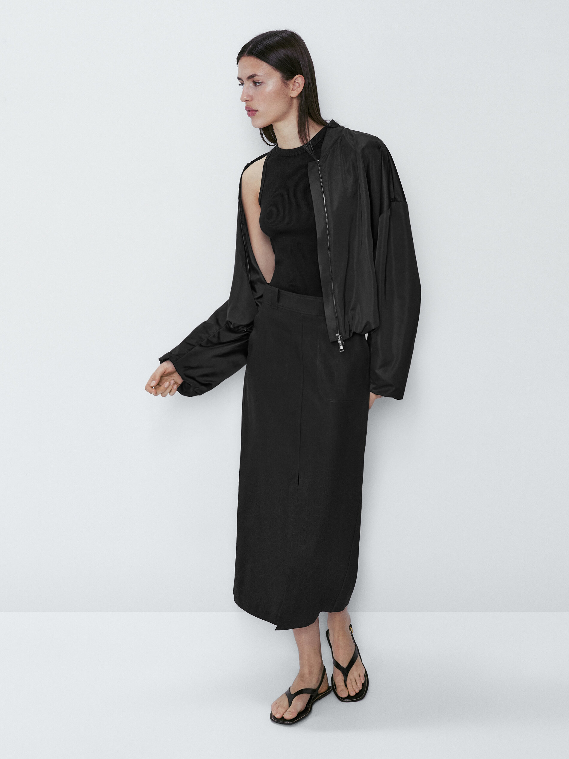 Top canalé mezcla algodón seda - NEGRO