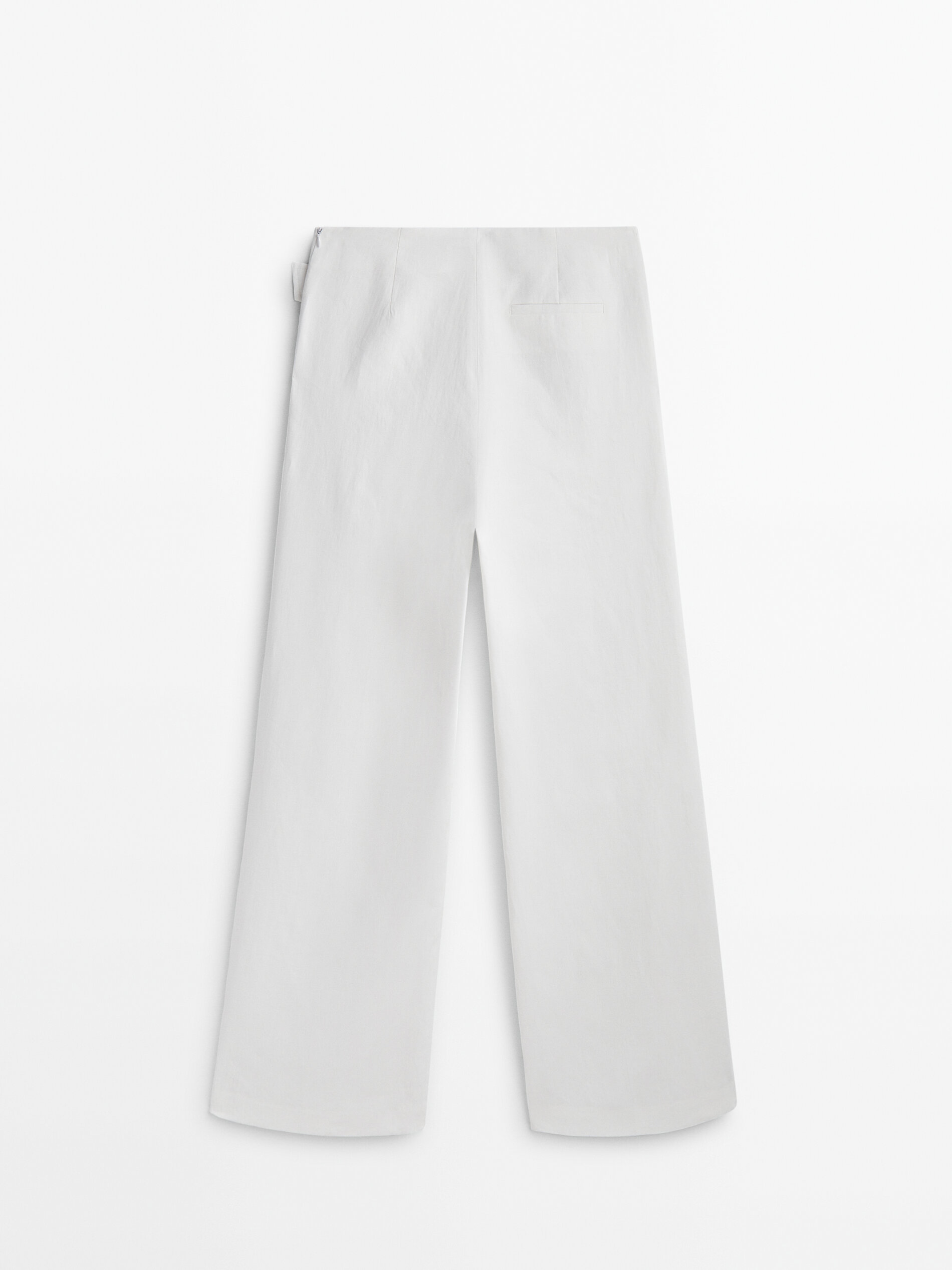 Pantalón ancho lino encerado tira abotonada - BLANCO