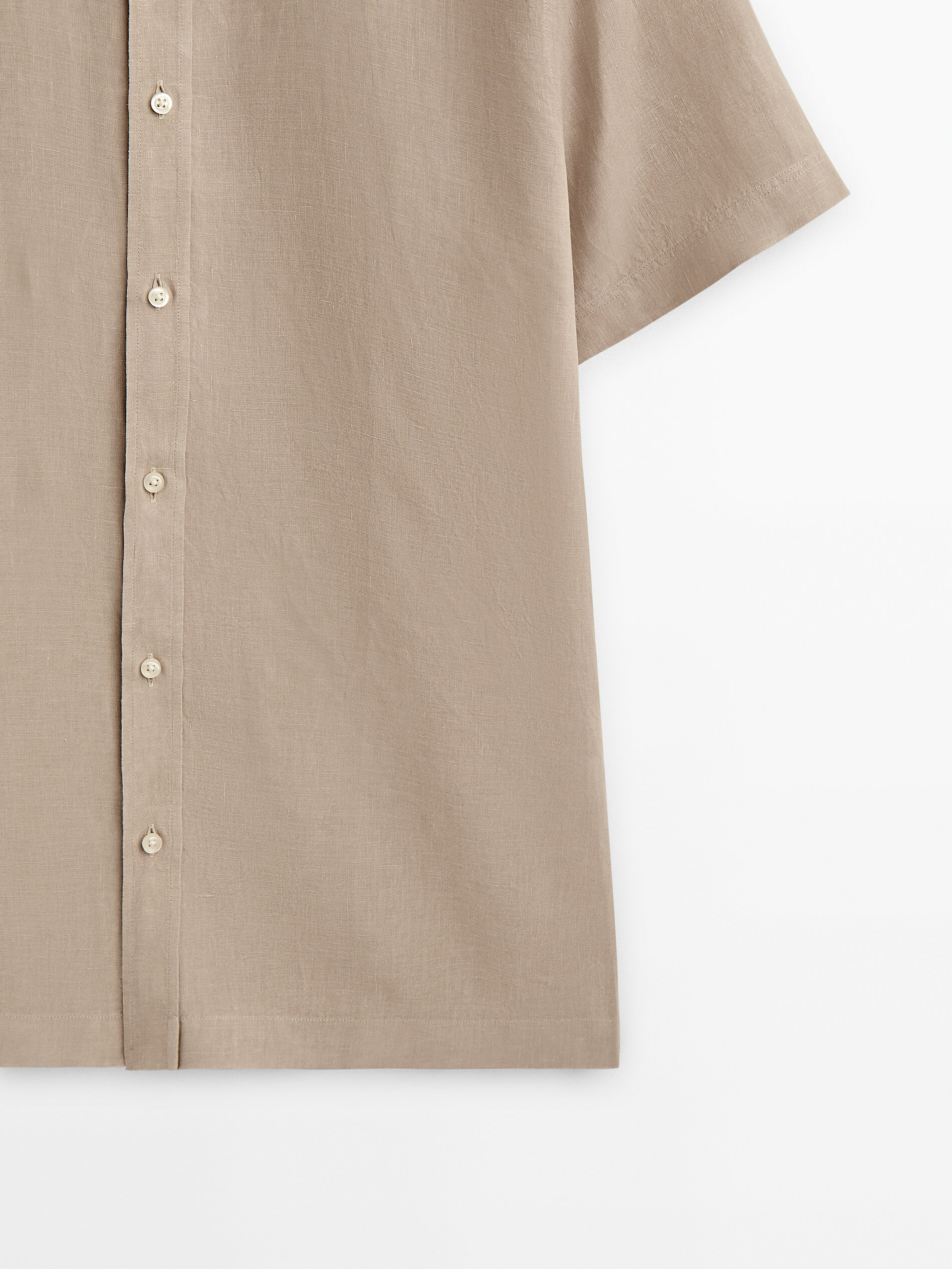 Camisa lino manga corta regular fit - TOSTADO