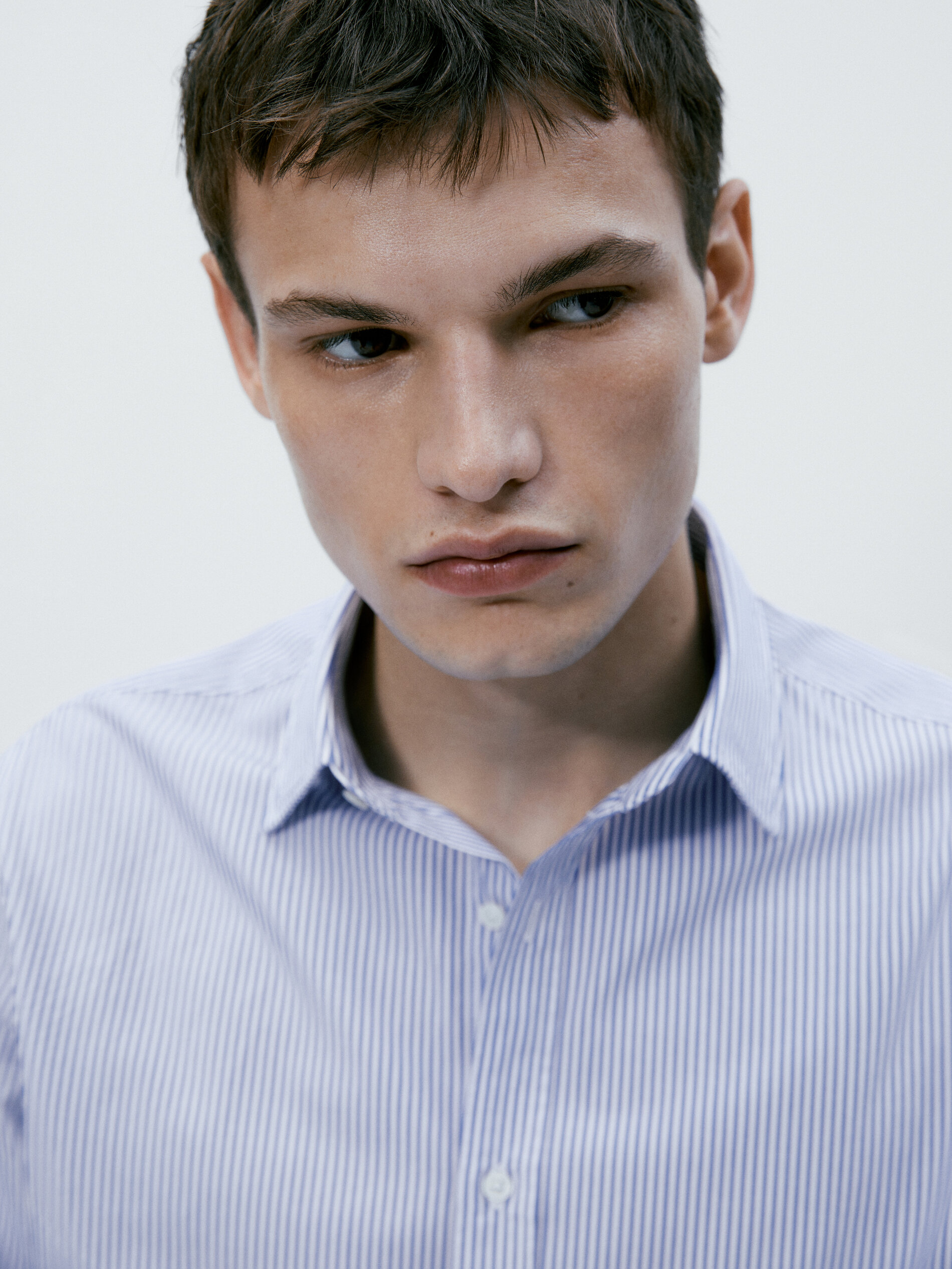 Camisa popelín rayas algodón slim fit - CELESTE