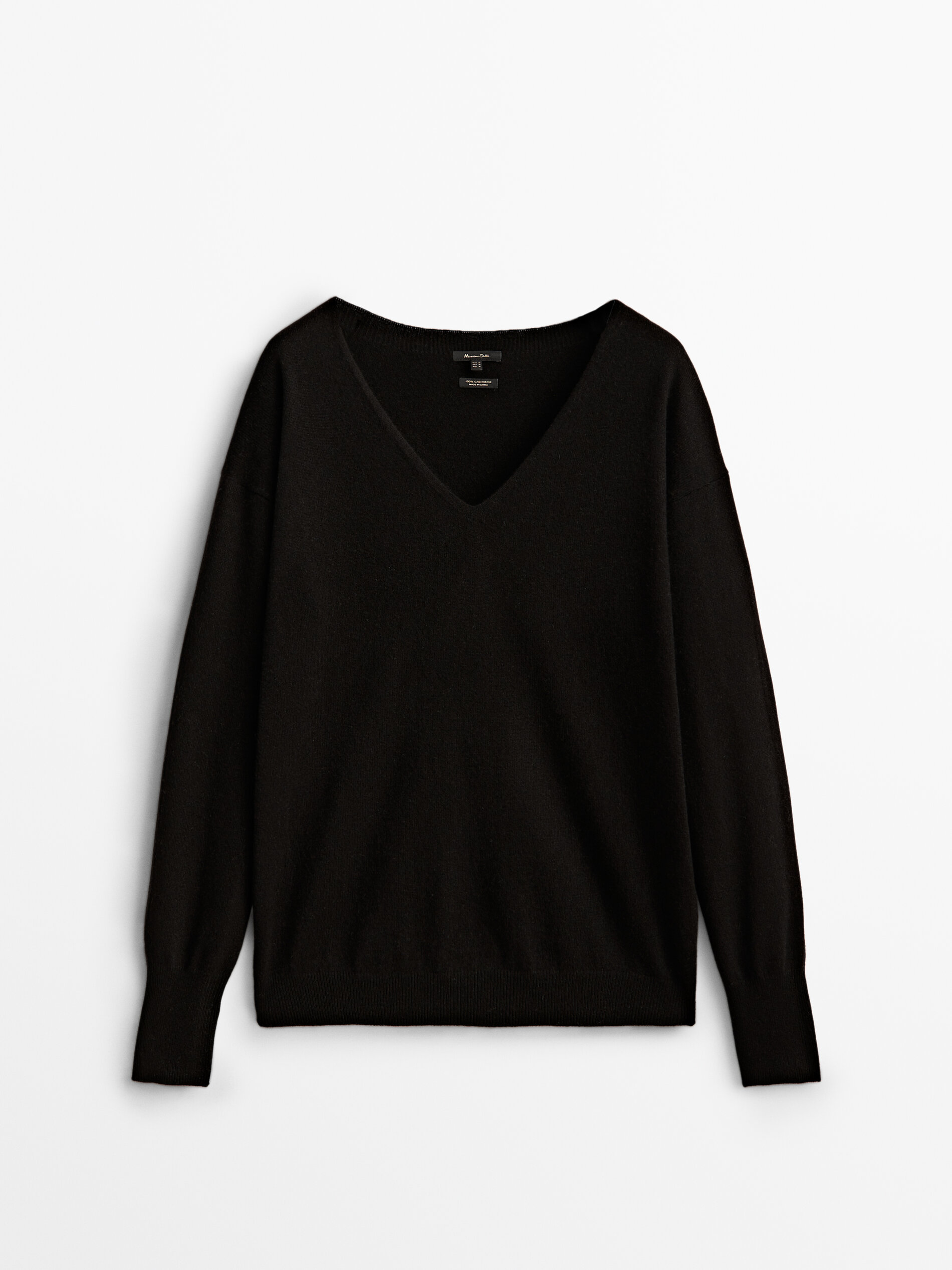 Jersey 100% cashmere cuello pico - NEGRO