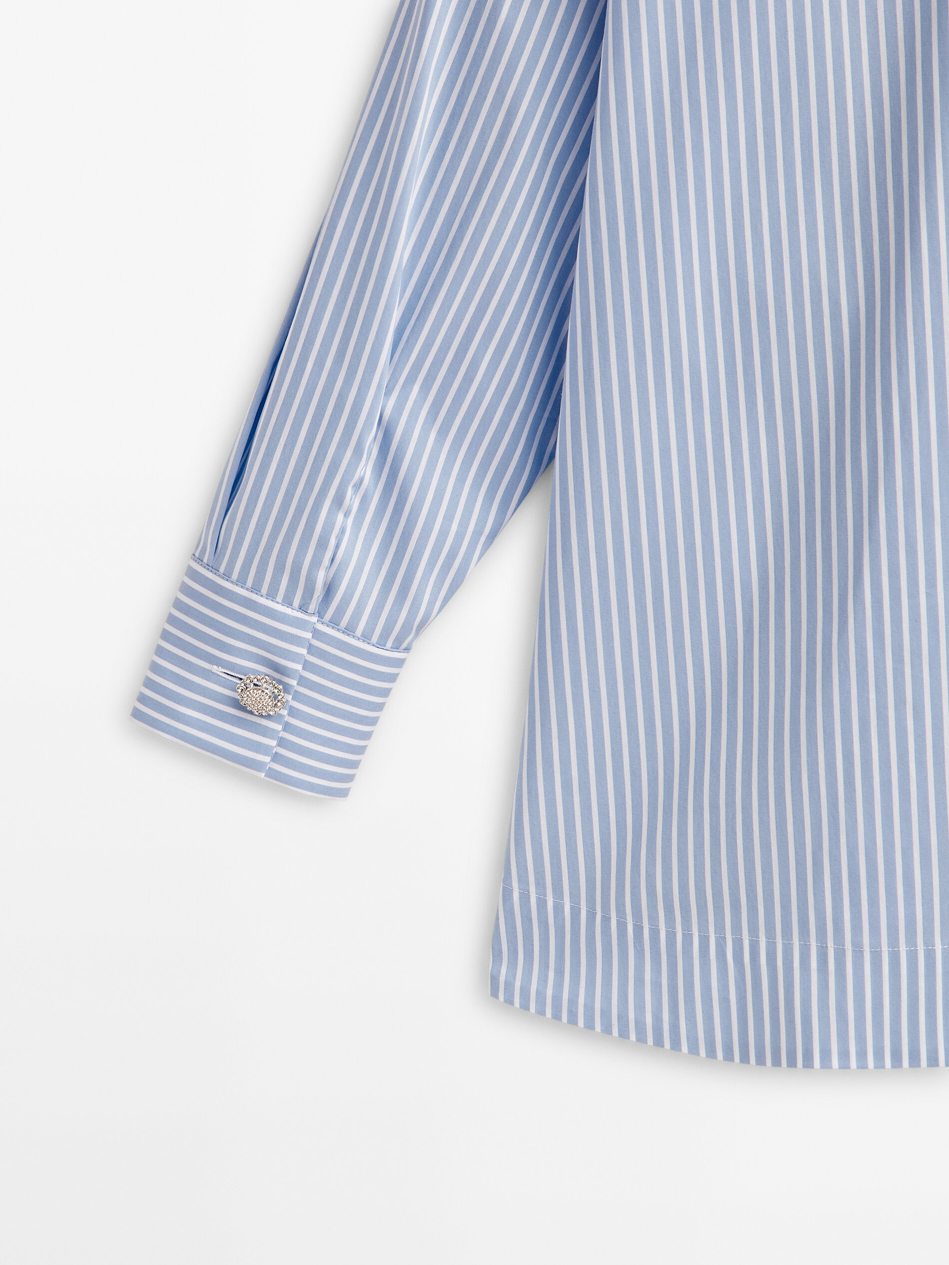 Camisa rayas popelín botón joya -Studio - AZUL