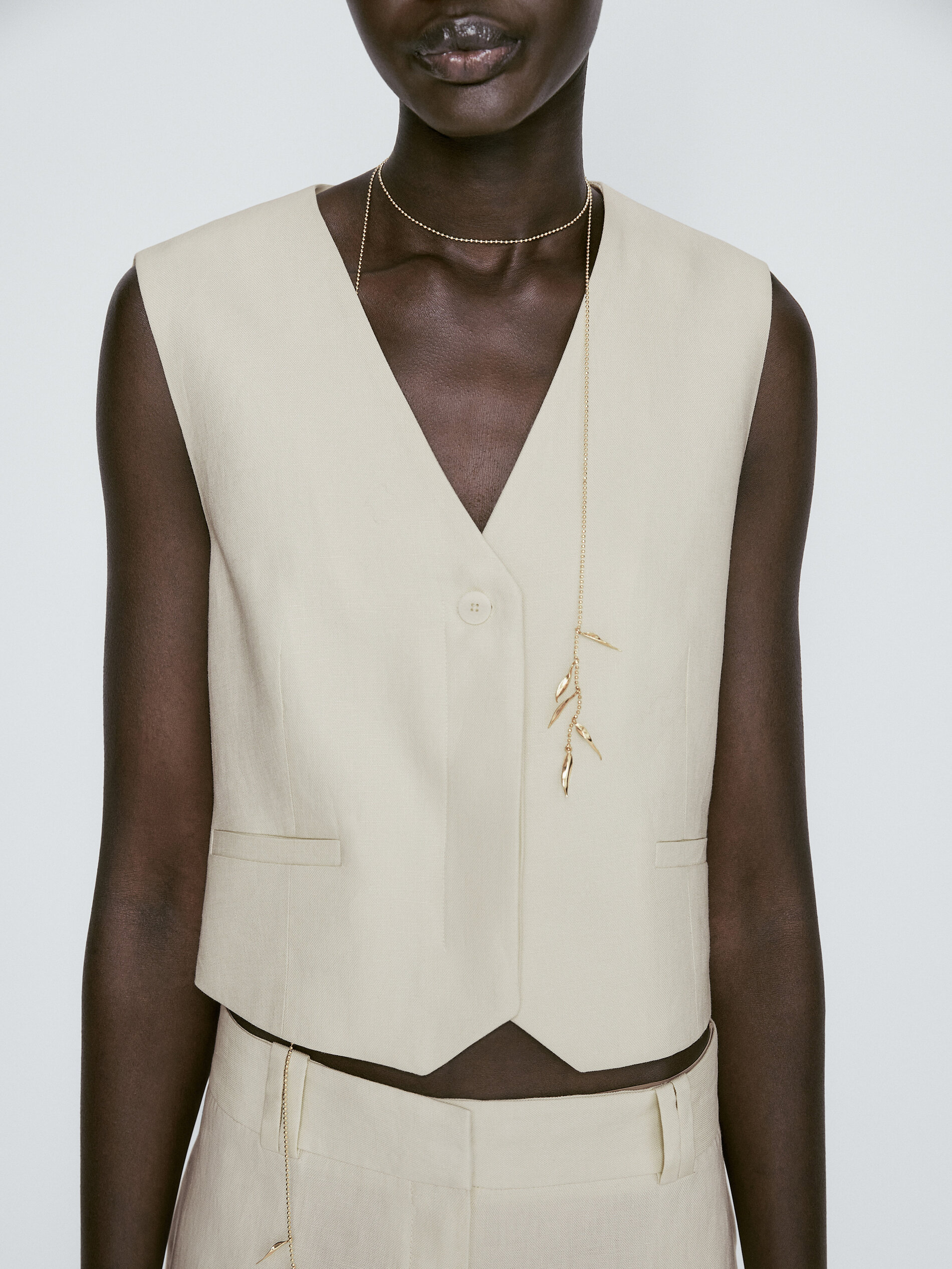 Chaleco traje 100% lino - Vainilla